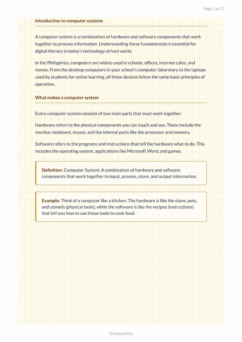 Computer hardware and software fundamentals for digital literacy
Essential computer components and software concepts for ICT
literacy
What y