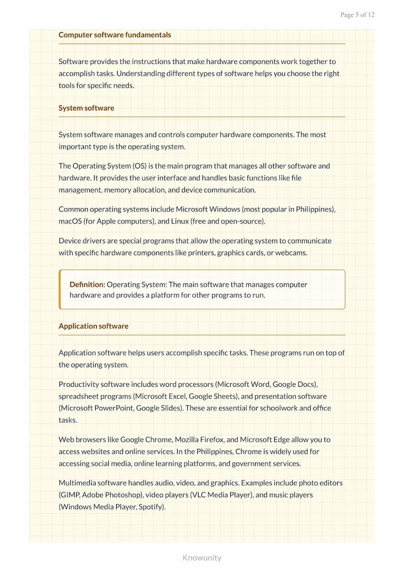Computer hardware and software fundamentals for digital literacy
Essential computer components and software concepts for ICT
literacy
What y