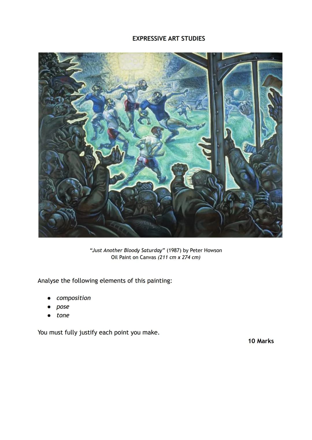 EXPRESSIVE ART STUDIES
"Just Another Bloody Saturday" (1987) by Peter Howson
Oil Paint on Canvas (211 cm x 274 cm)
Analyse the following ele