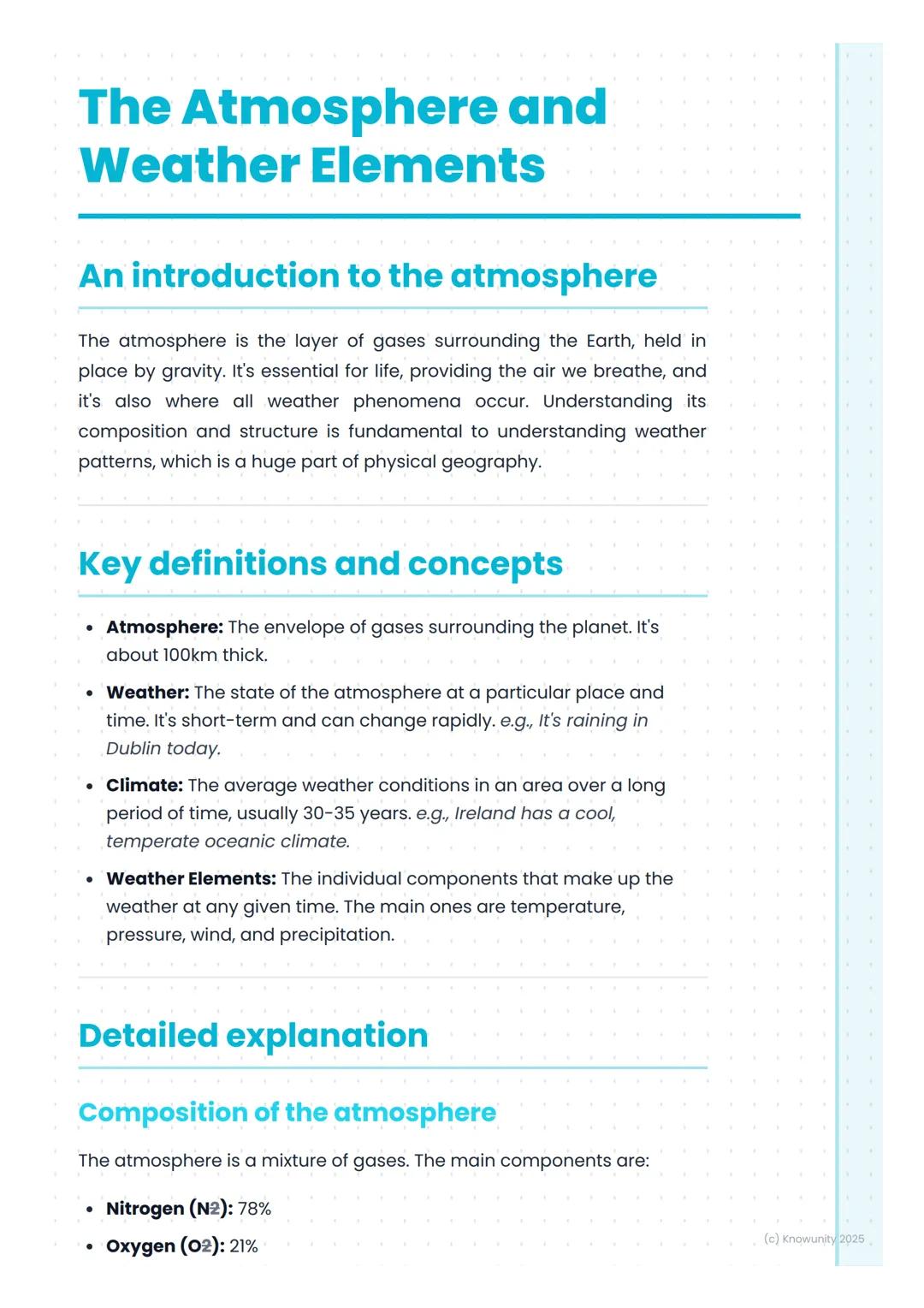 # The Atmosphere and
# Weather Elements

## An introduction to the atmosphere

The atmosphere is the layer of gases surrounding the Earth, h