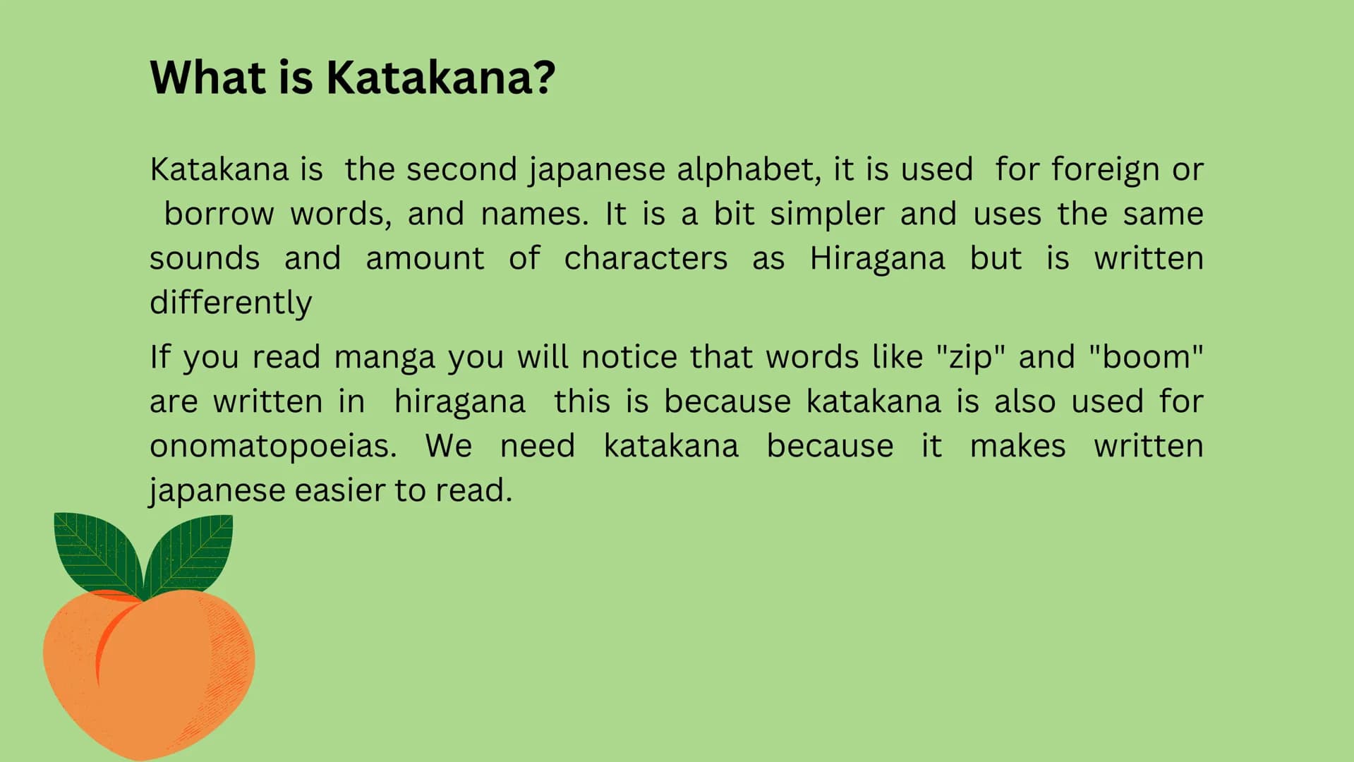 
<h2 id="introduction">Introduction</h2>
<p>Katakana is the second alphabet in the Japanese language, used for foreign borrow words and name
