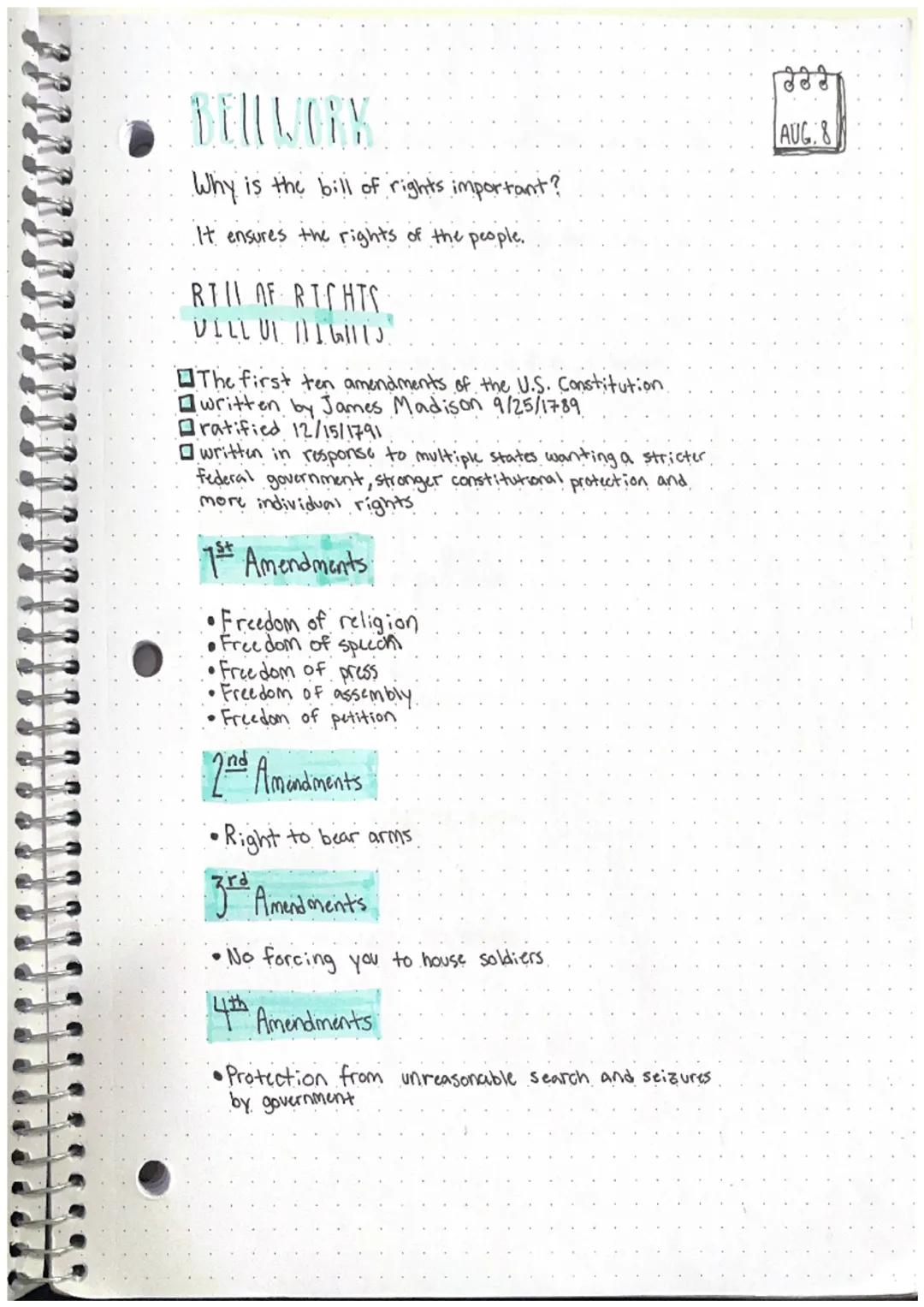 4.0
Why is the bill of rights important?
It ensures the rights of the people.
RTIL OF RICHTS
VILLUI IG|J.
The first ten amendments of the U.