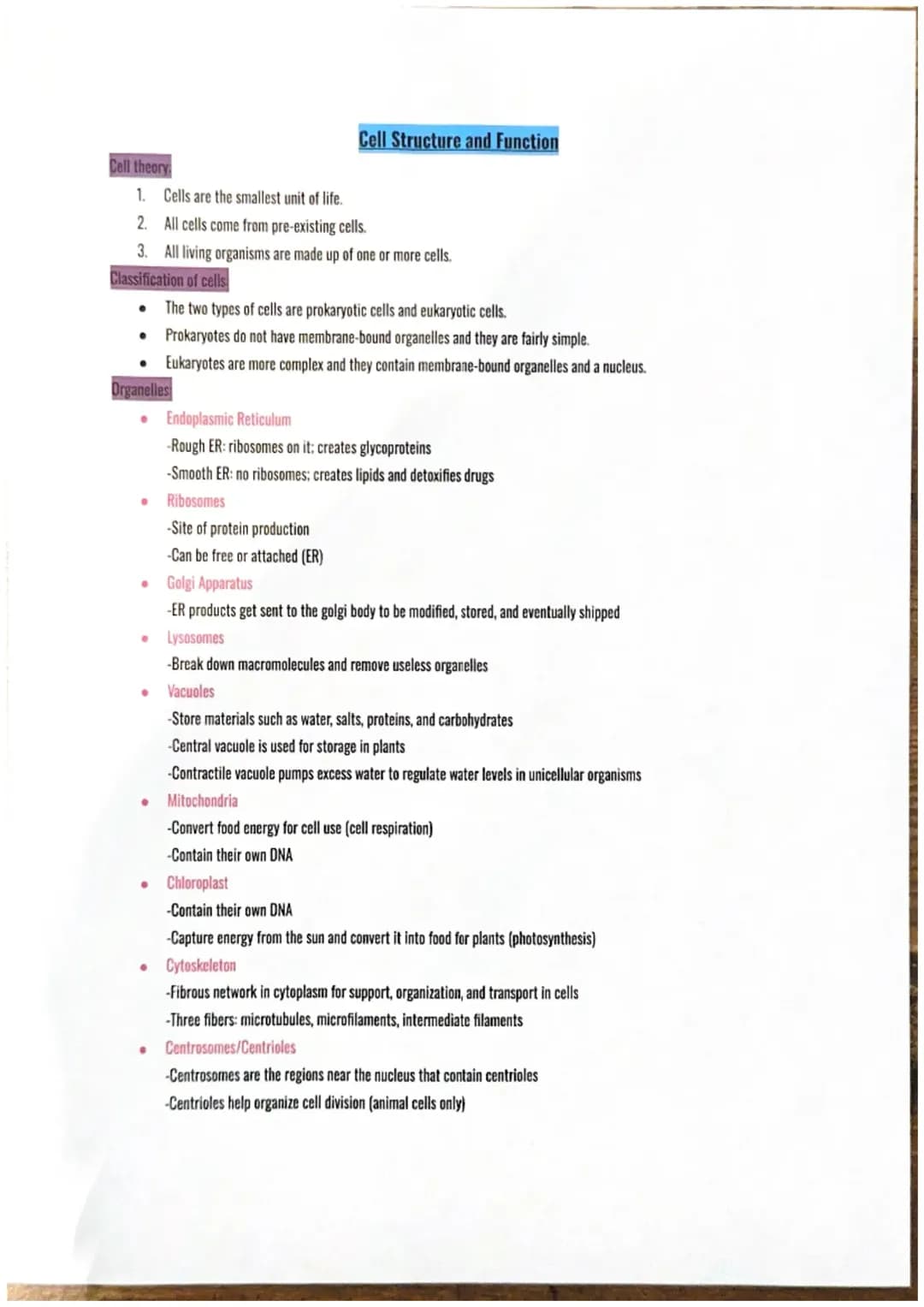 Cell Structure and Function