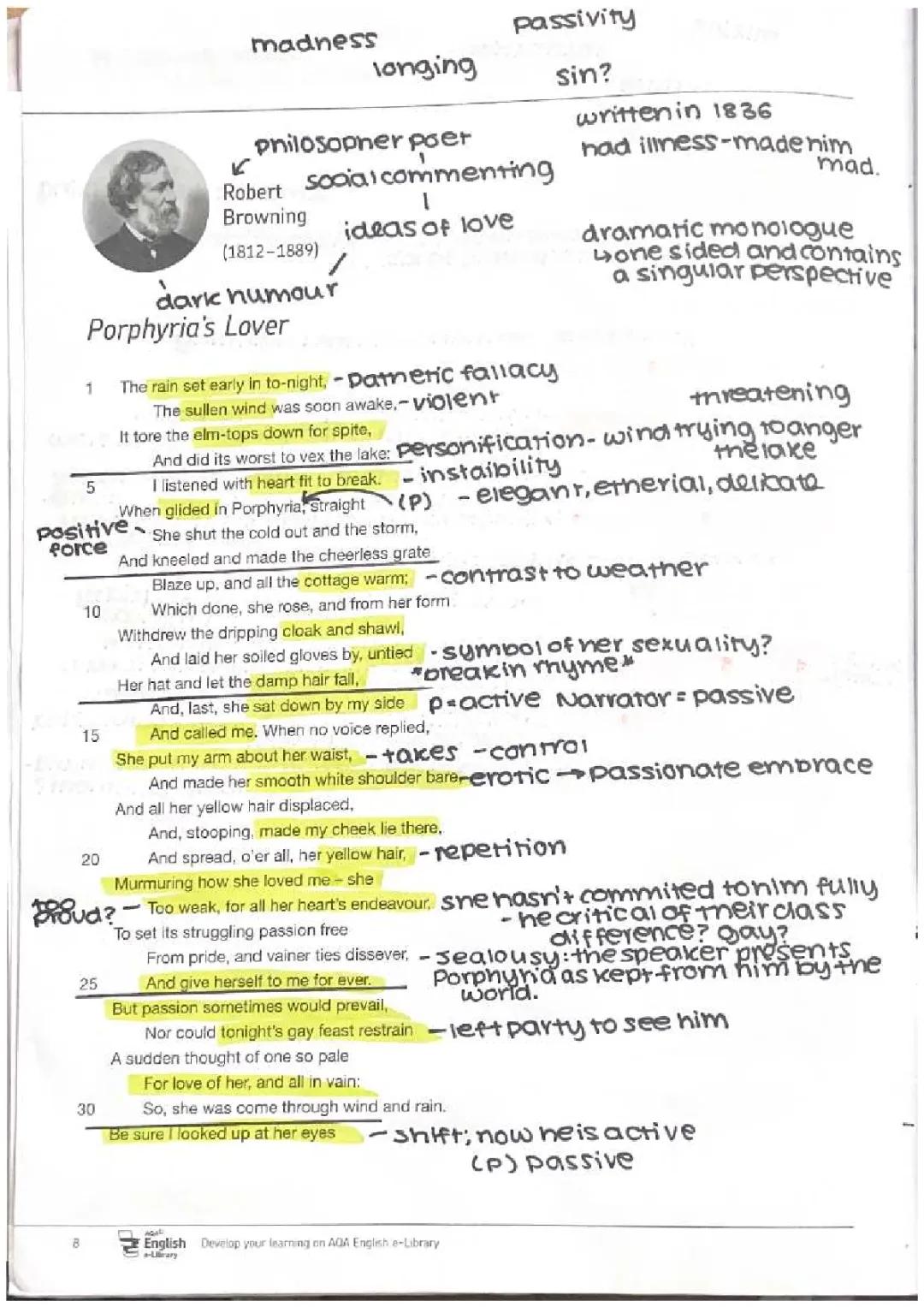 porphyria’s lover- love and relationship poetry