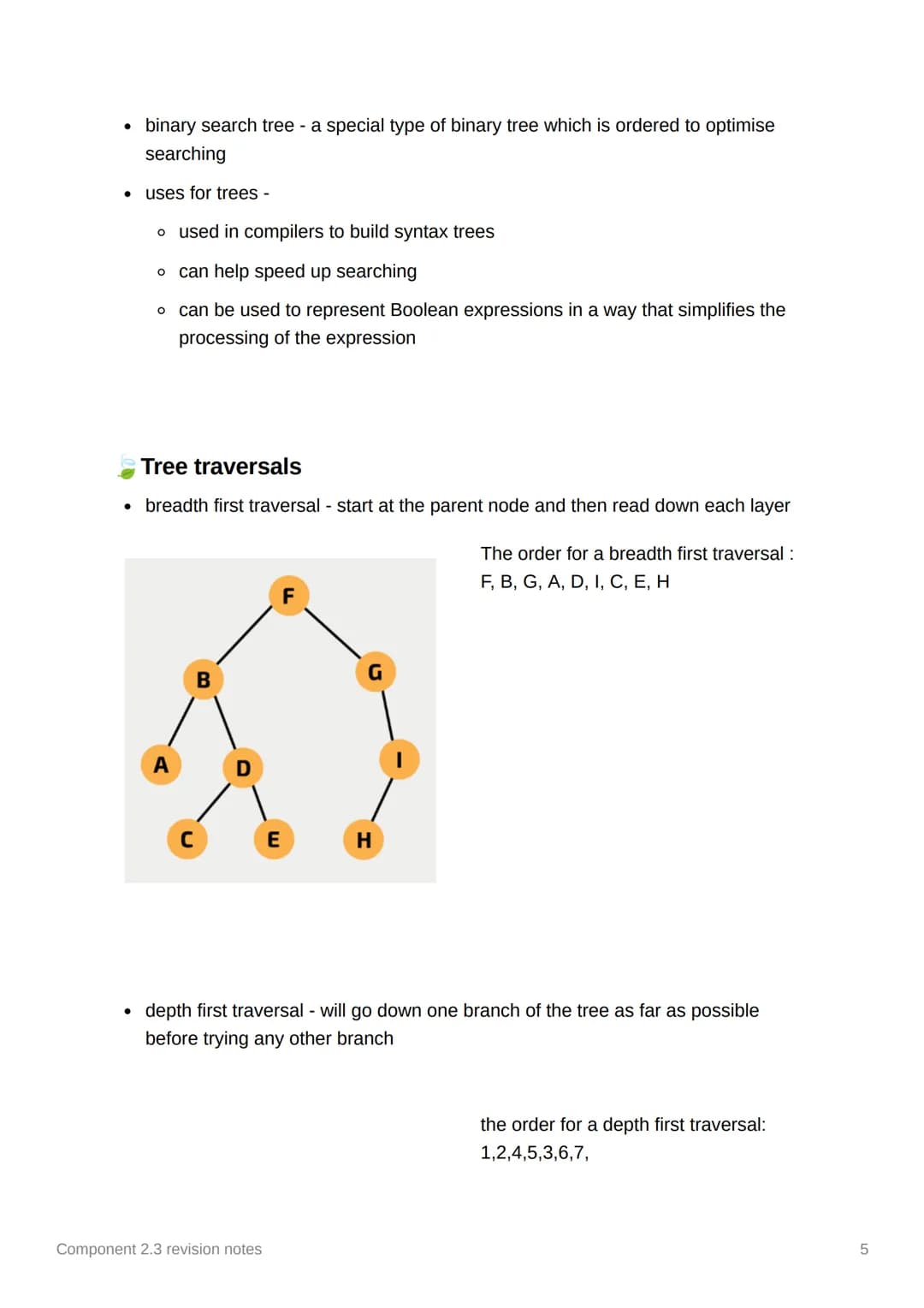 3
Component 2.3 revision notes
Big O notation
Component 2.3 revision notes
1 O(1)
O(log n) (that is the binary logarithm
O(log₂ n))
O(n)
O(n