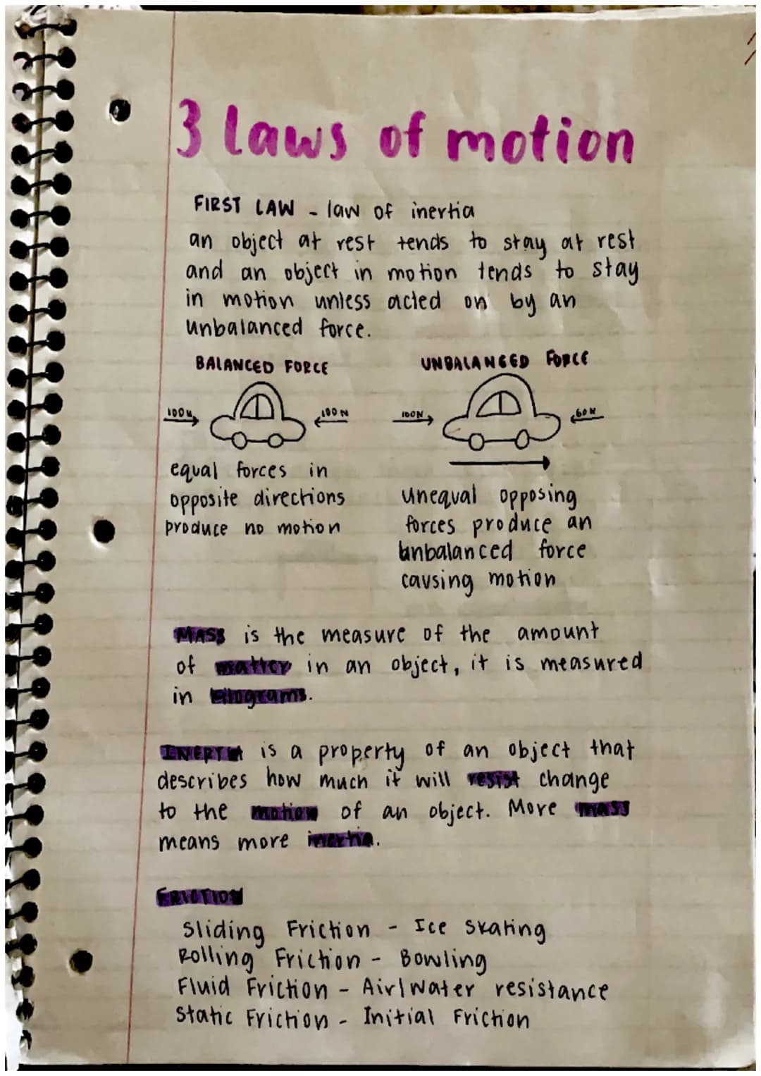 
<h2 id="newtonsfirstlawofmotionlawofinertia">Newton's First Law of Motion - Law of Inertia</h2>
<p>The first law of motion states that an o
