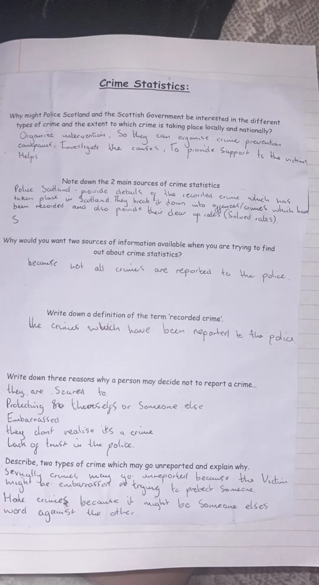 Type of Crime
Crimes of Violence
Crimes of Indecency
Crimes of Dishonesty
Crimes of Vandalism
'Other Crimes'
Note these in your jo
Details o