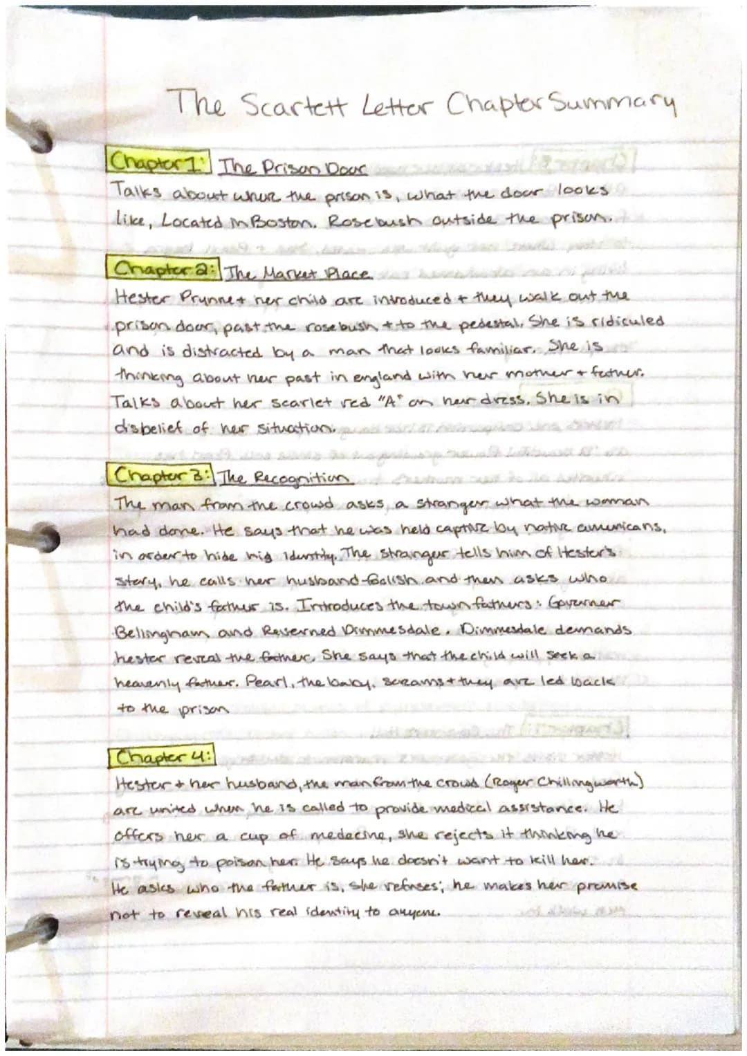 The Scartett Letter Chapter Summary
Chapter 1 The Prison Doar
Talks about where the prison is, what the door looks
Like, Located in Boston, 