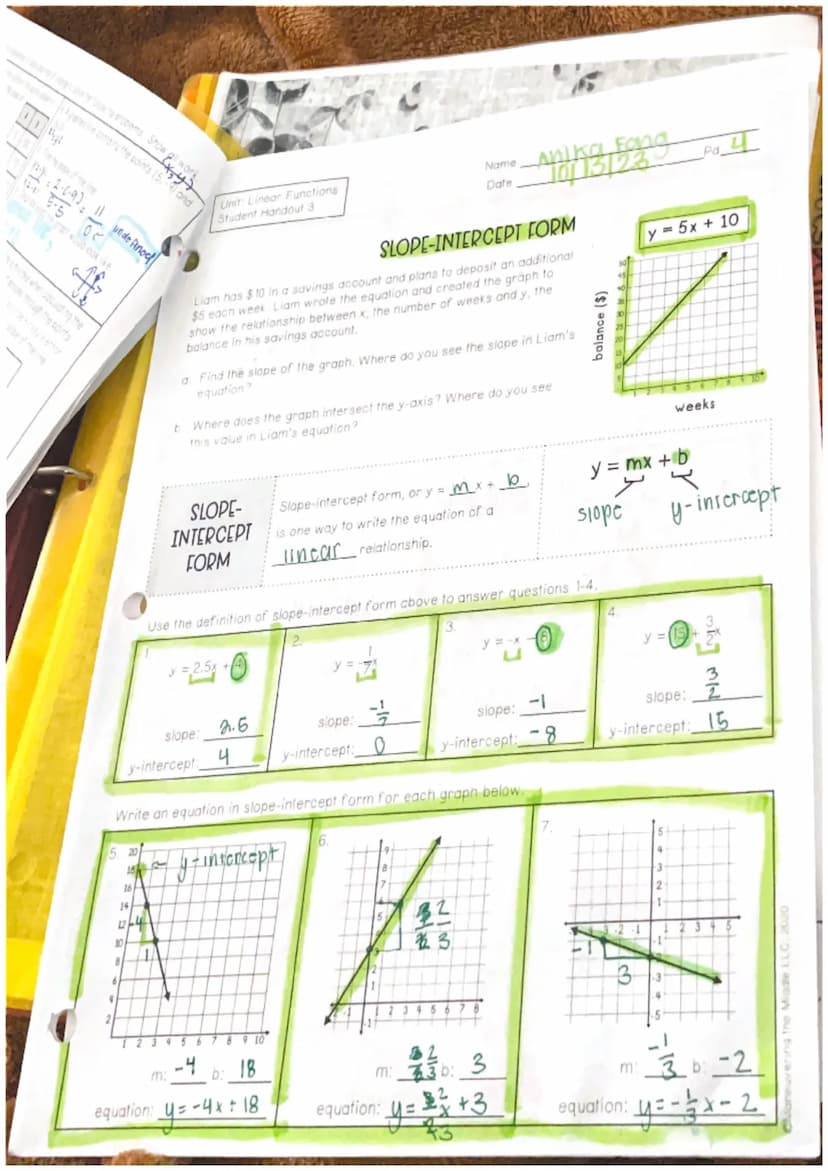 Unit: Linear Functions
Student Handout 1
C.
SLOPE
b. Compare the horizontal distance, or run, of each hill.
Which hill is steeper? Explain y