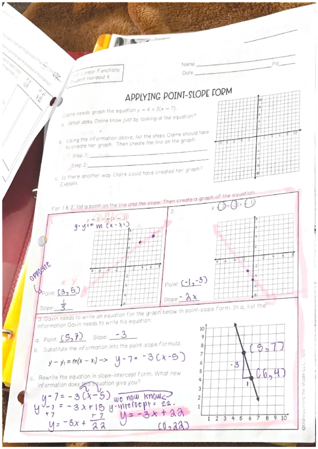 Unit: Linear Functions
Student Handout 1
C.
SLOPE
b. Compare the horizontal distance, or run, of each hill.
Which hill is steeper? Explain y