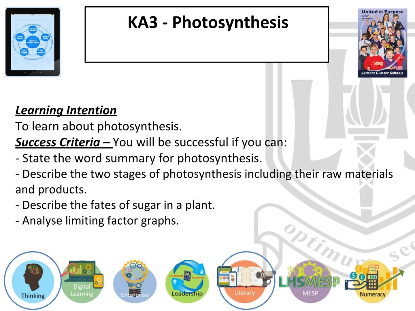 N5 Unit 3 KA3
Photosynthesis N5 biology course
1. Cell Biology
2. Multicellular Organisms
3. Life on Earth Unit 3 - Life on Earth
1. Ecosyst