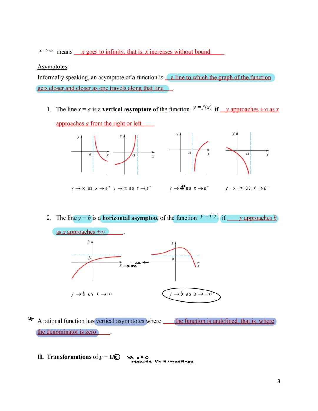 # 3.6 Rational Functions

I. Rational Functions and Asymptotes

A rational function is a function of the form $r(x) = \frac{P(x)}{Q(x)}$ whe