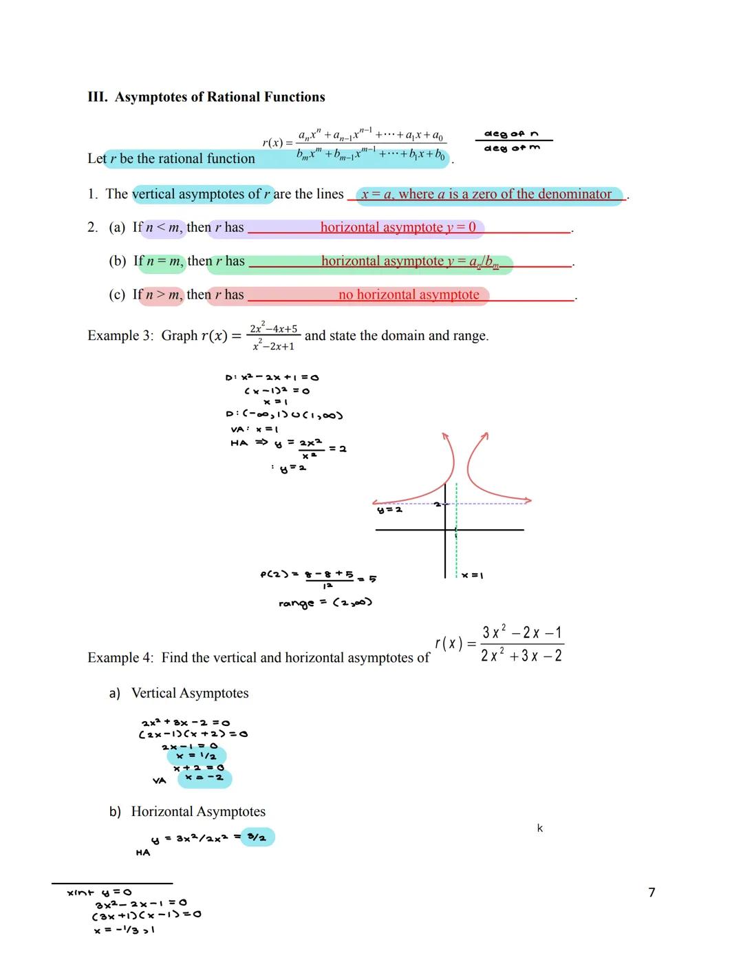 # 3.6 Rational Functions

I. Rational Functions and Asymptotes

A rational function is a function of the form $r(x) = \frac{P(x)}{Q(x)}$ whe