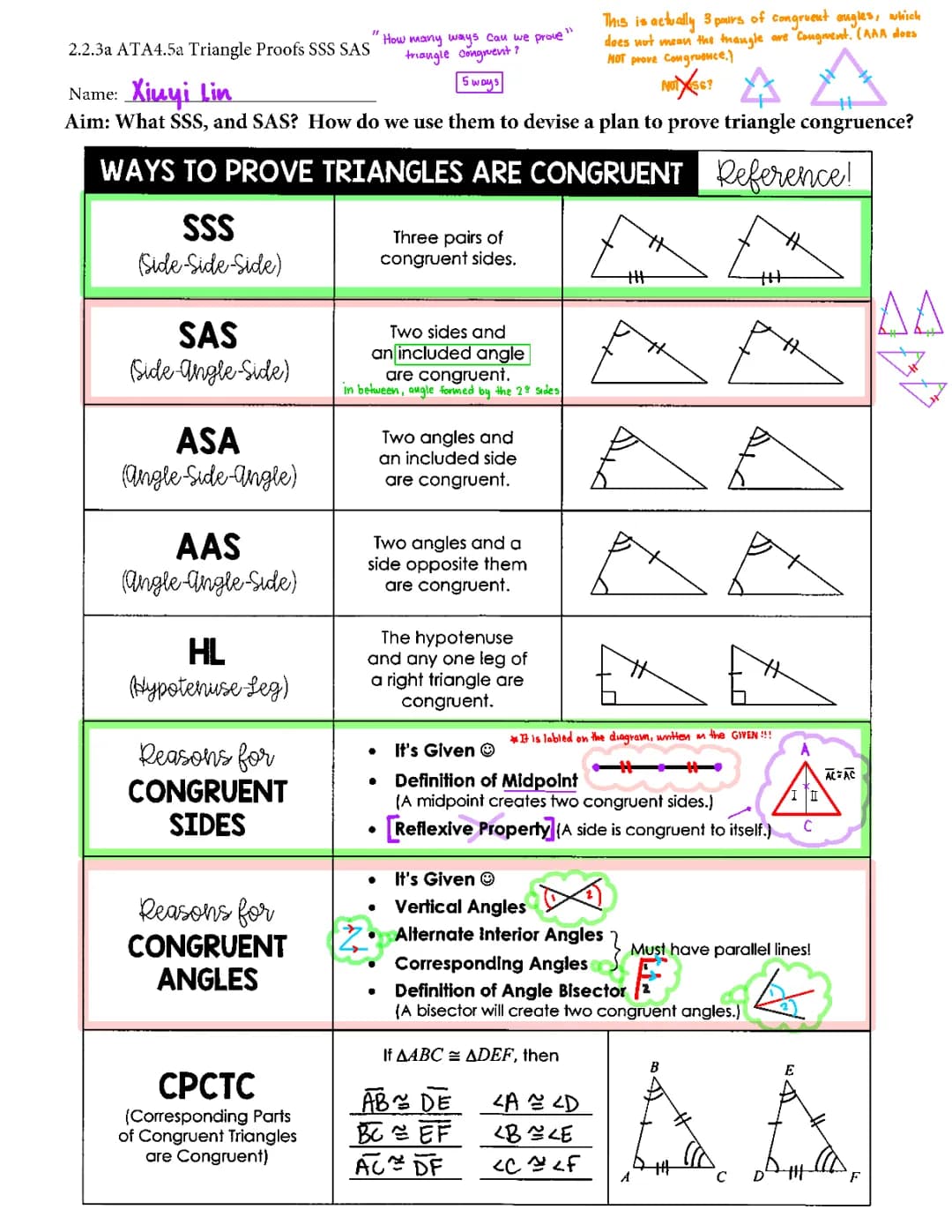 Proving Triangle Congruence - SSS and SAS Examples