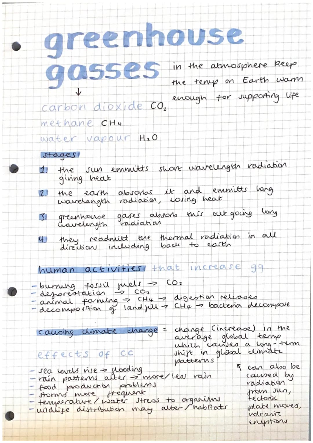 ●
→
-
greenhouse
in the atmosphere Reep.
gasses
the temp on
Earth warm.
carbon dioxide Co₂ enough for supporting life
methane CH4
water vapo