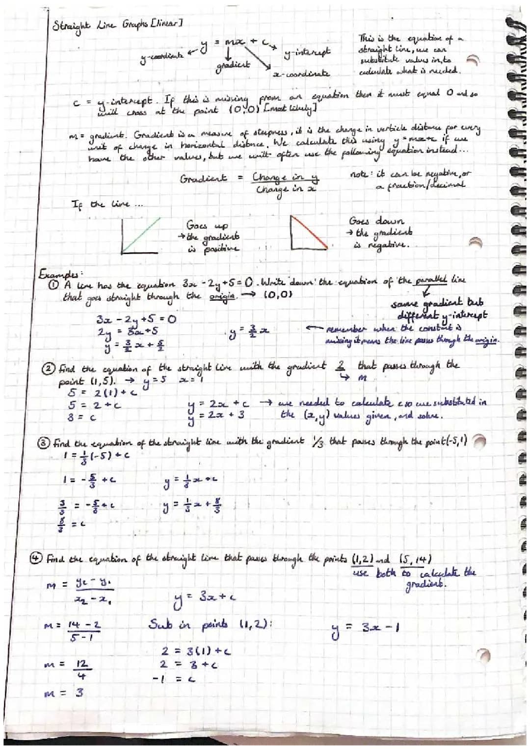 Straight line Graphs and y=mx+c