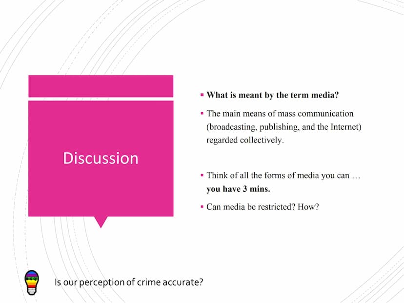 BIG QU
AC 1.4 Describe media
representation of crime (6
Is our perception of crime accurate?
ANNE EN TENE Success
Criteria. What
AC am I? Ho