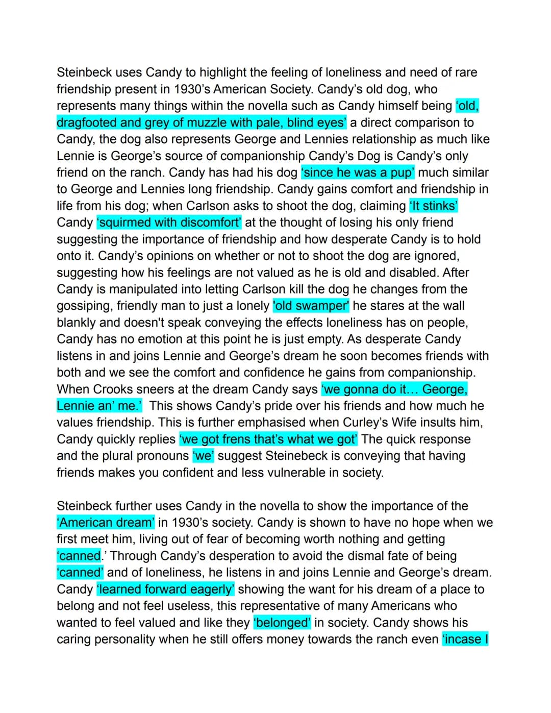 20 Mark Practice Essay - How does John Steinbeck use the
character of Candy to highlight some aspects of American
society in the 1930's?
Joh
