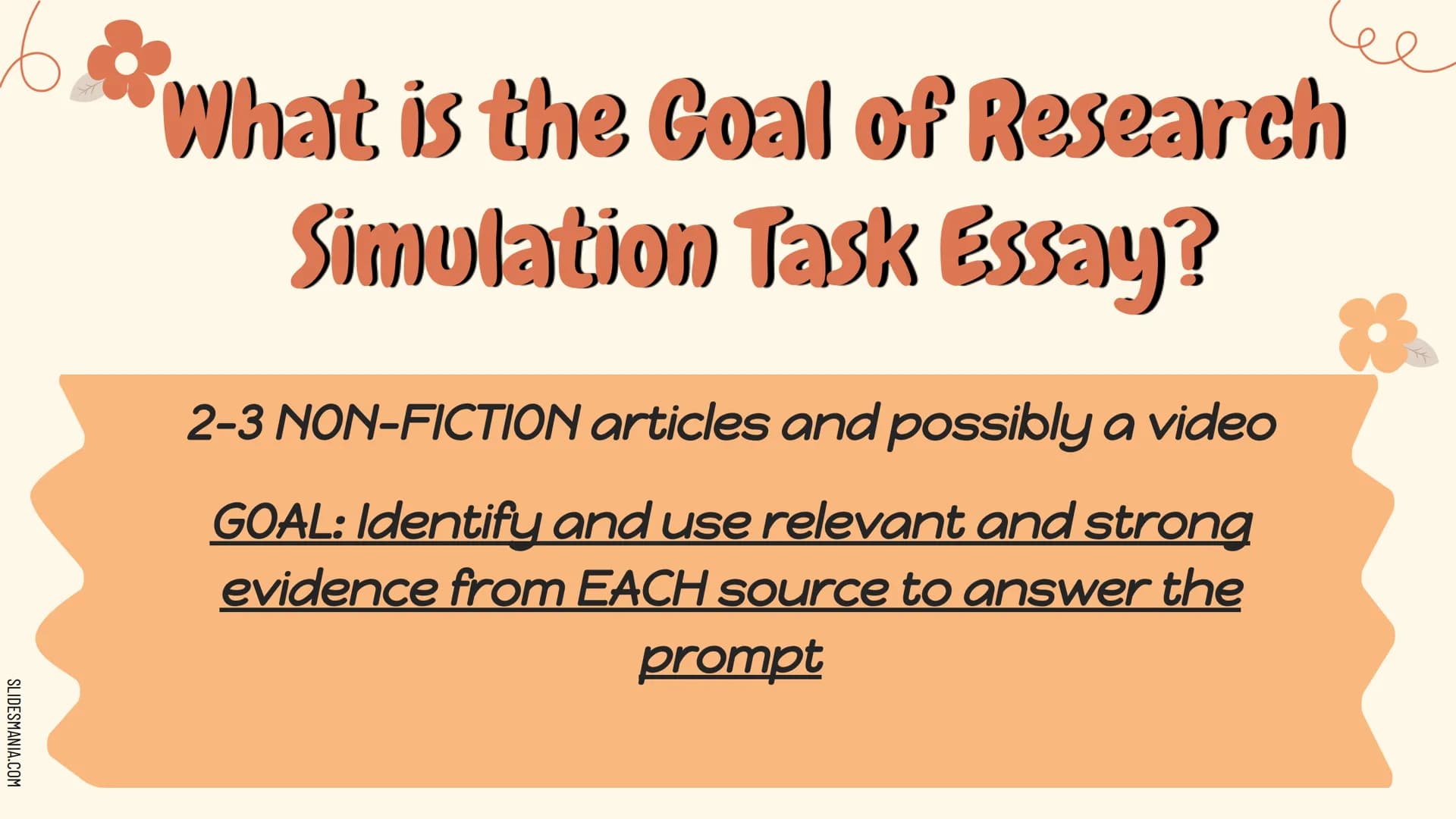 SLIDESMANIA.COM
Unpacking the
Research Simulation Task Essay
m
C SLIDESMANIA.COM
What is the Coal of Research
Simulation Task Essay?
2-3 NON