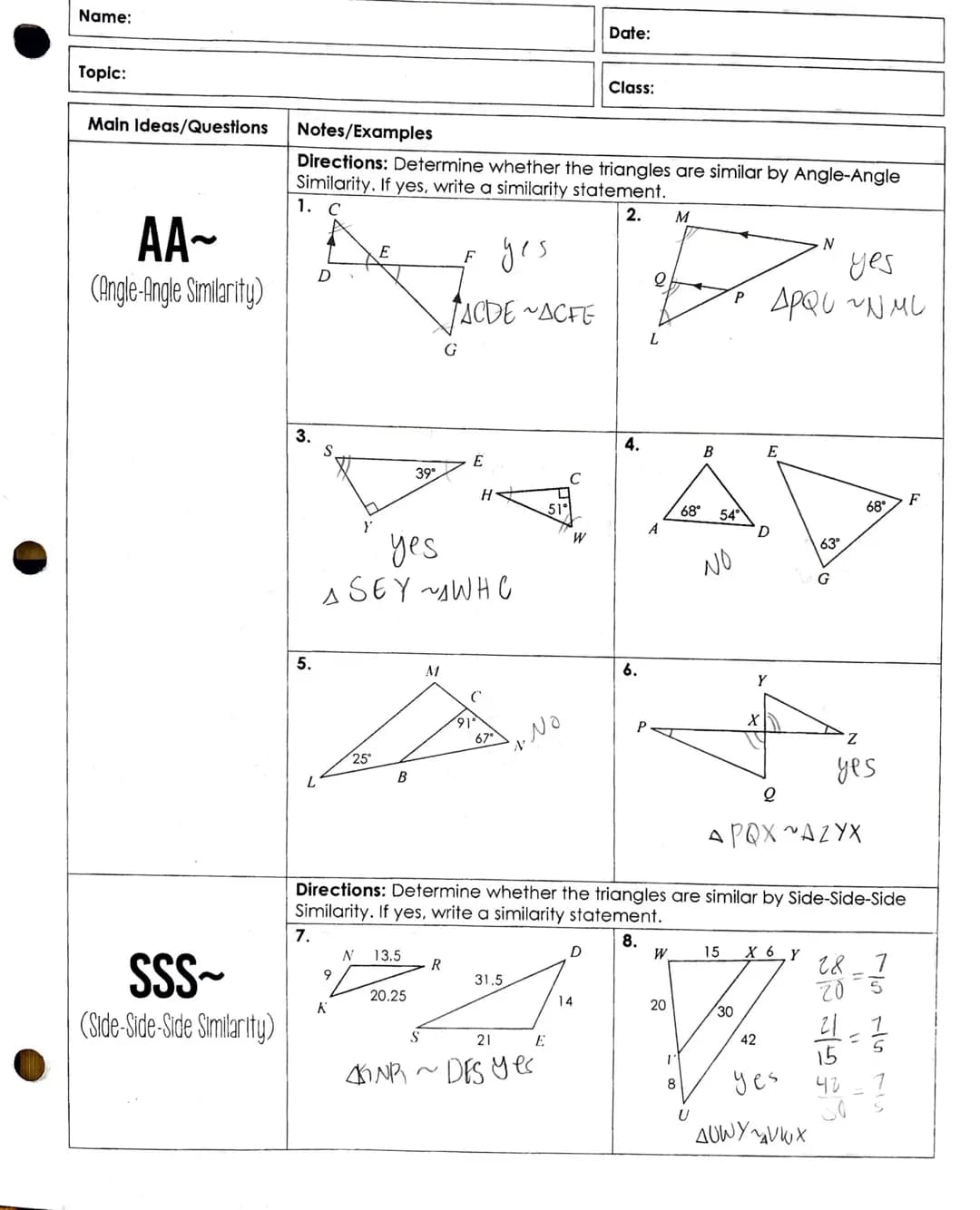 Triangle similarity notes 