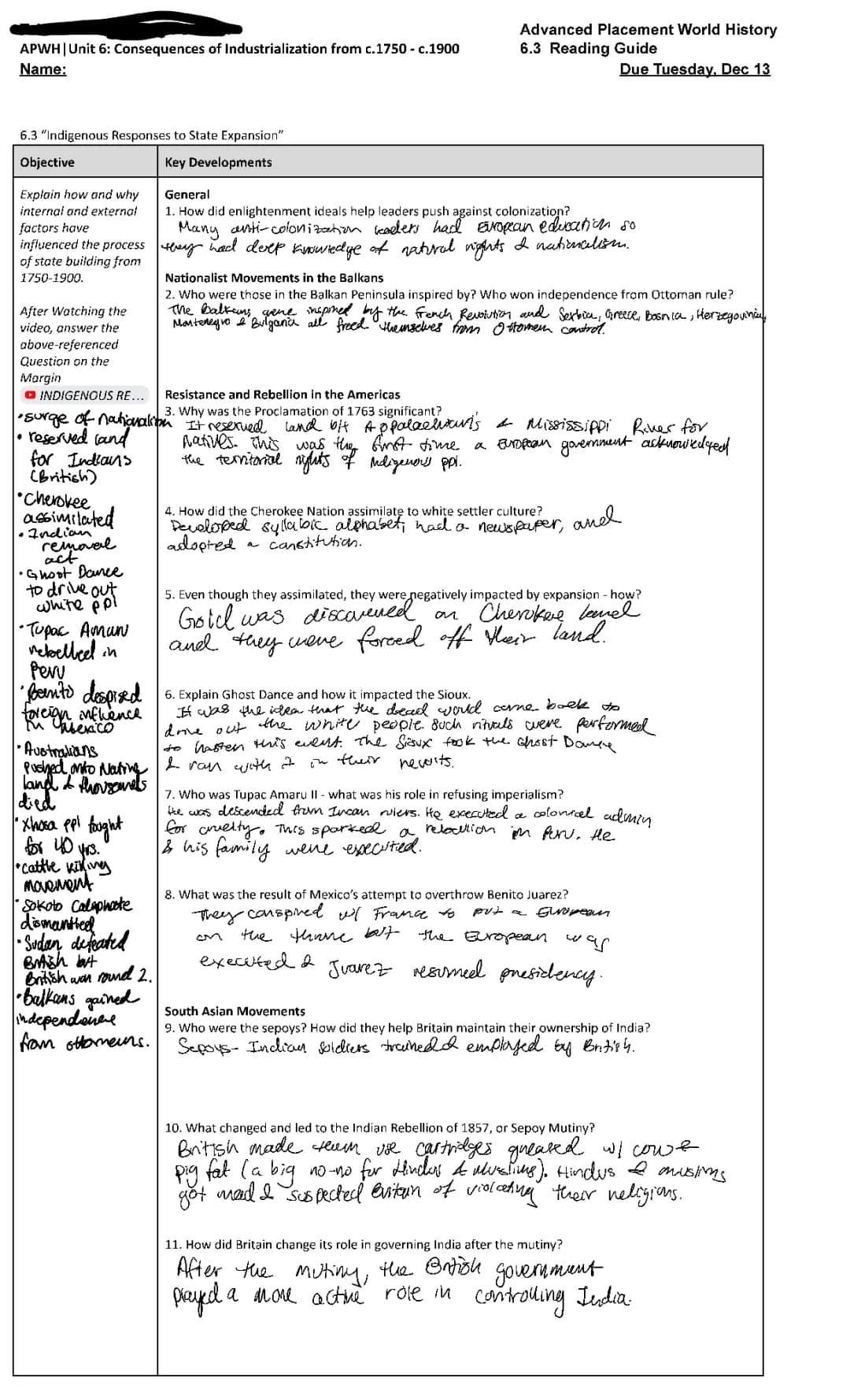 APWH unit 6.3 reading guide/notes