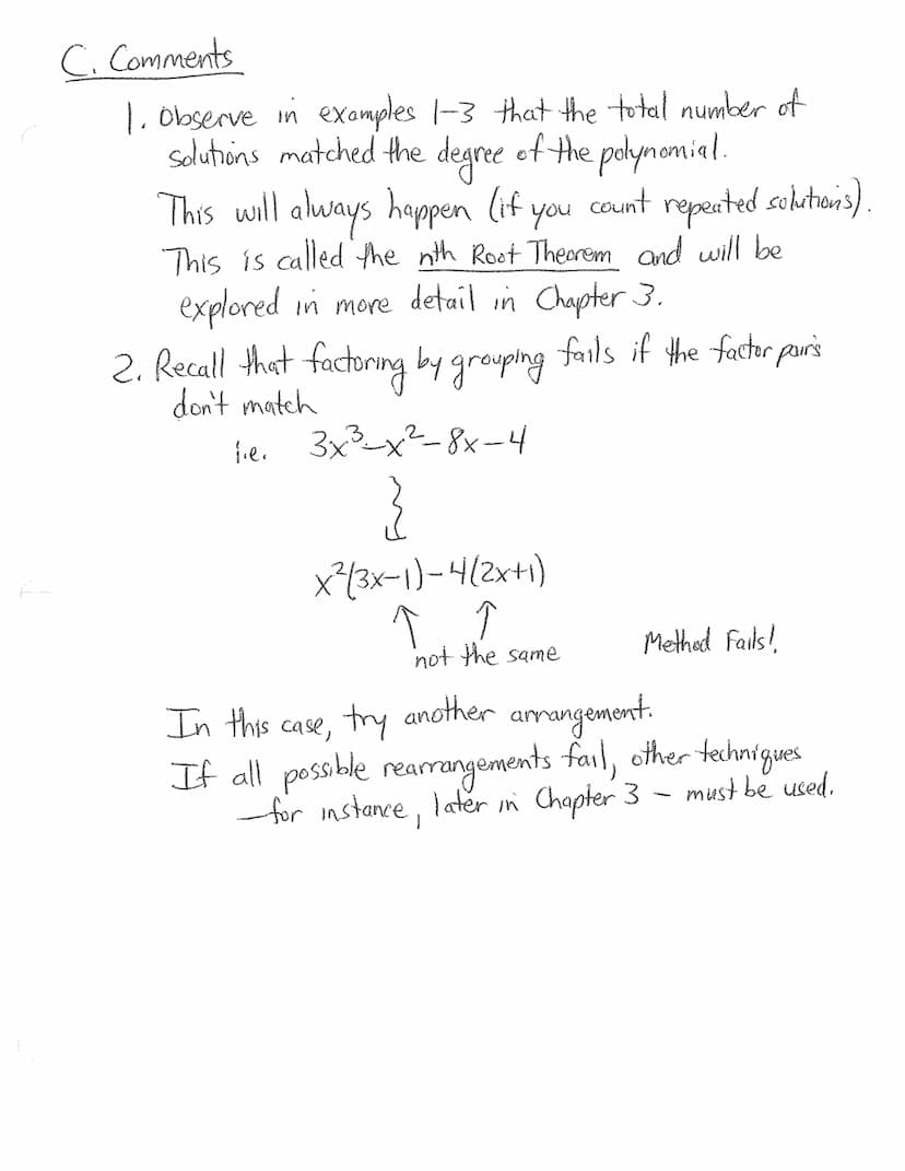 1.6 A Introduction to Polynomial Equations
A. Introduction
Some (but not all) polynomial equations of degree higher than 2
can be solved by 