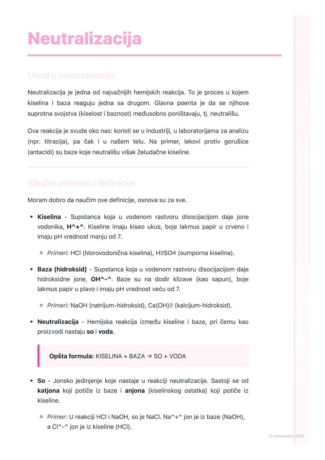 # Neutralizacija

Uvod u neutralizaciju

Neutralizacija je jedna od najvažnijih hemijskih reakcija. To je proces u kojem
kiselina i baza rea