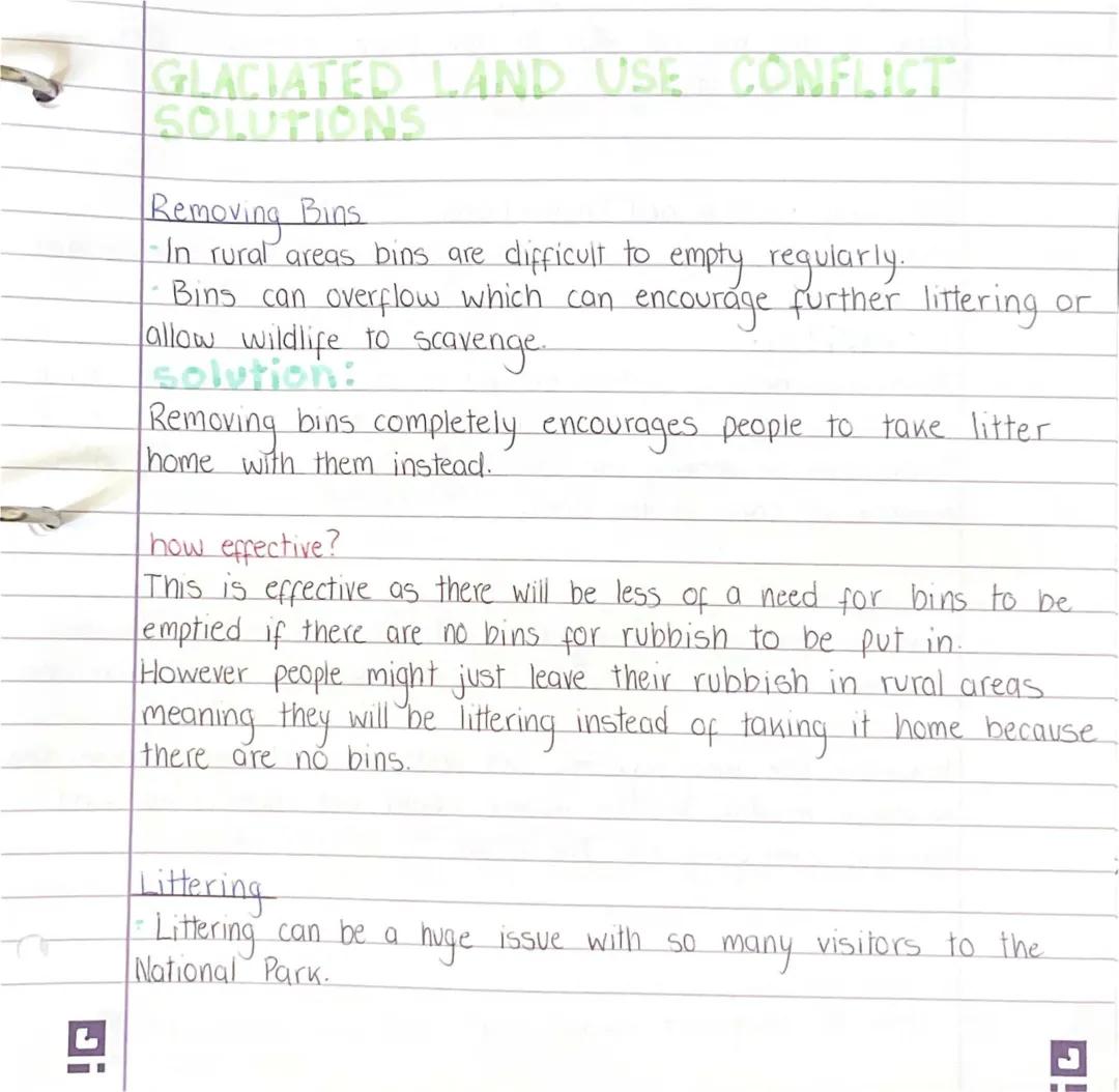 Glaciated Land Use Conflict Solutions in Higher Geography KS2 - Examples and Help