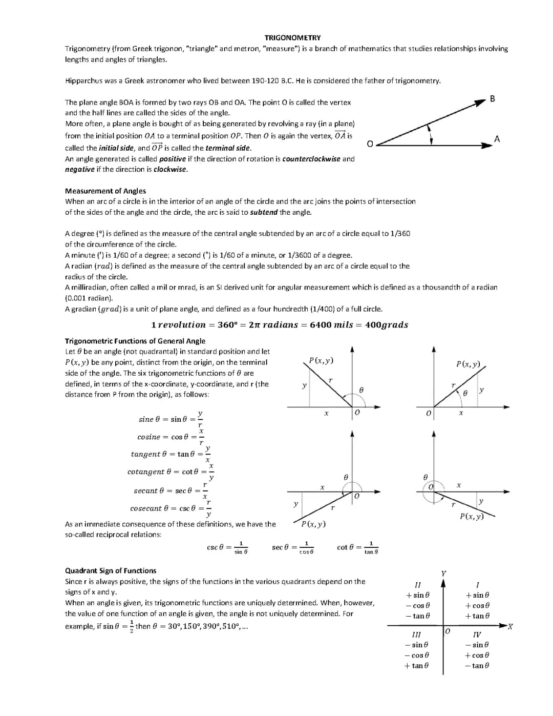 Triangles in Trigonometry