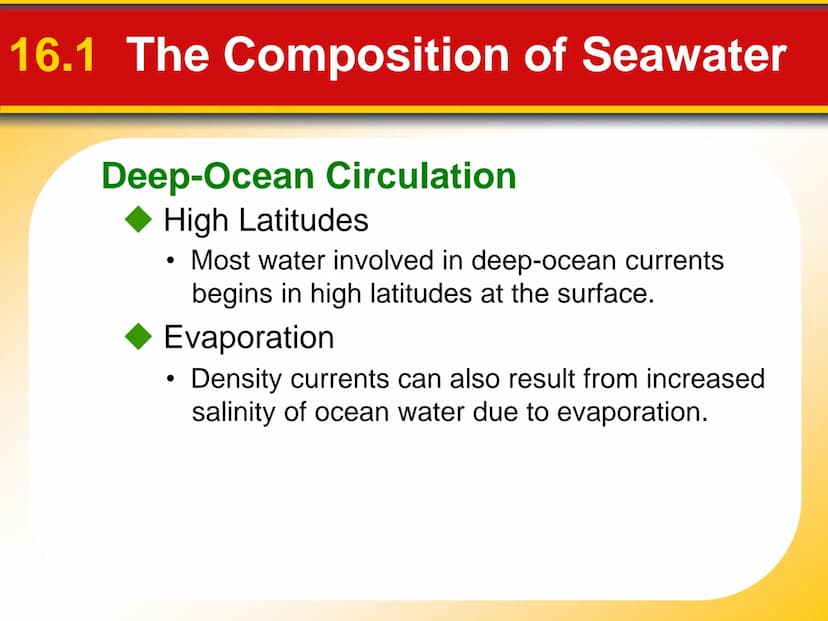 Chapter
16
The Dynamic Ocean 16.1 The Composition of Seawater
Surface Circulation
Ocean current is the mass of ocean water
that flows from o