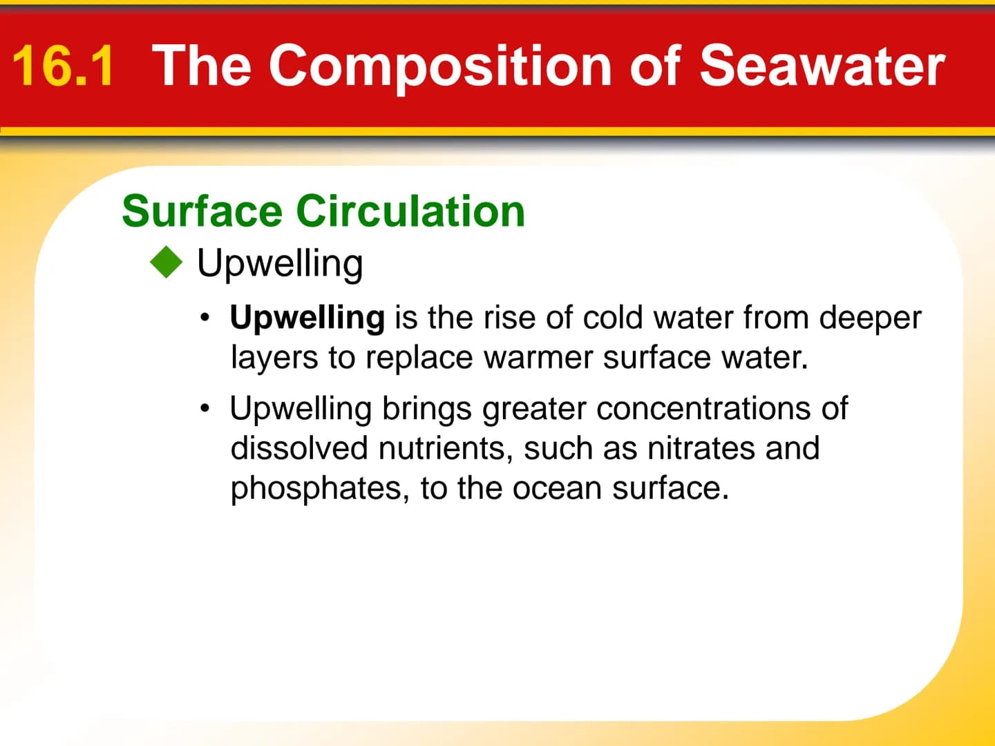 Chapter
16
The Dynamic Ocean 16.1 The Composition of Seawater
Surface Circulation
Ocean current is the mass of ocean water
that flows from o