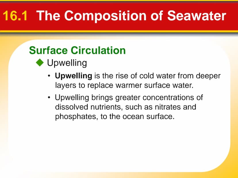 Chapter
16
The Dynamic Ocean 16.1 The Composition of Seawater
Surface Circulation
Ocean current is the mass of ocean water
that flows from o