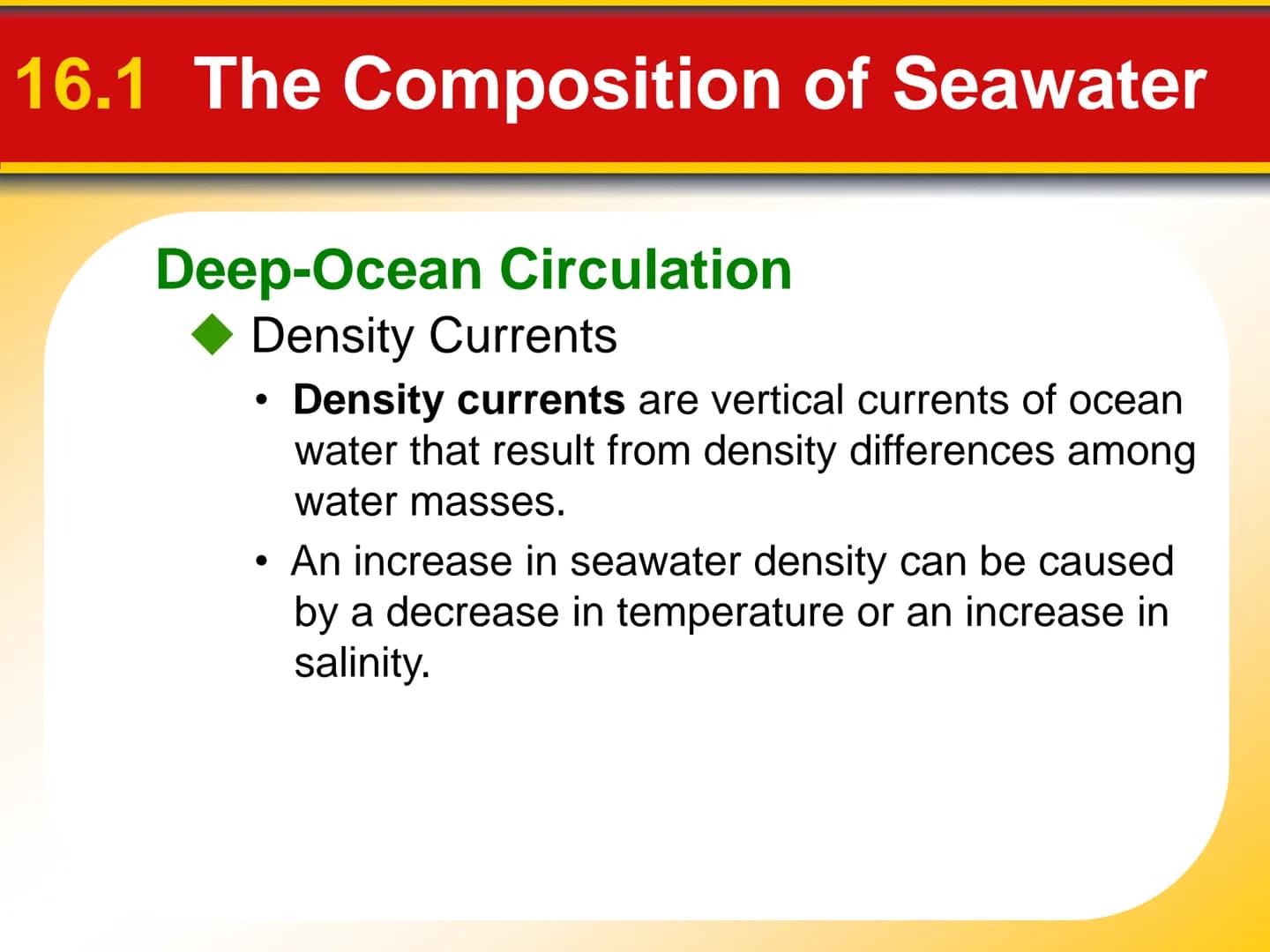 Chapter
16
The Dynamic Ocean 16.1 The Composition of Seawater
Surface Circulation
Ocean current is the mass of ocean water
that flows from o