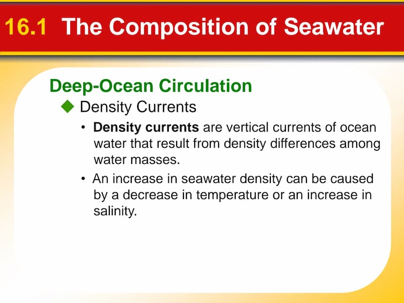 Chapter
16
The Dynamic Ocean 16.1 The Composition of Seawater
Surface Circulation
Ocean current is the mass of ocean water
that flows from o