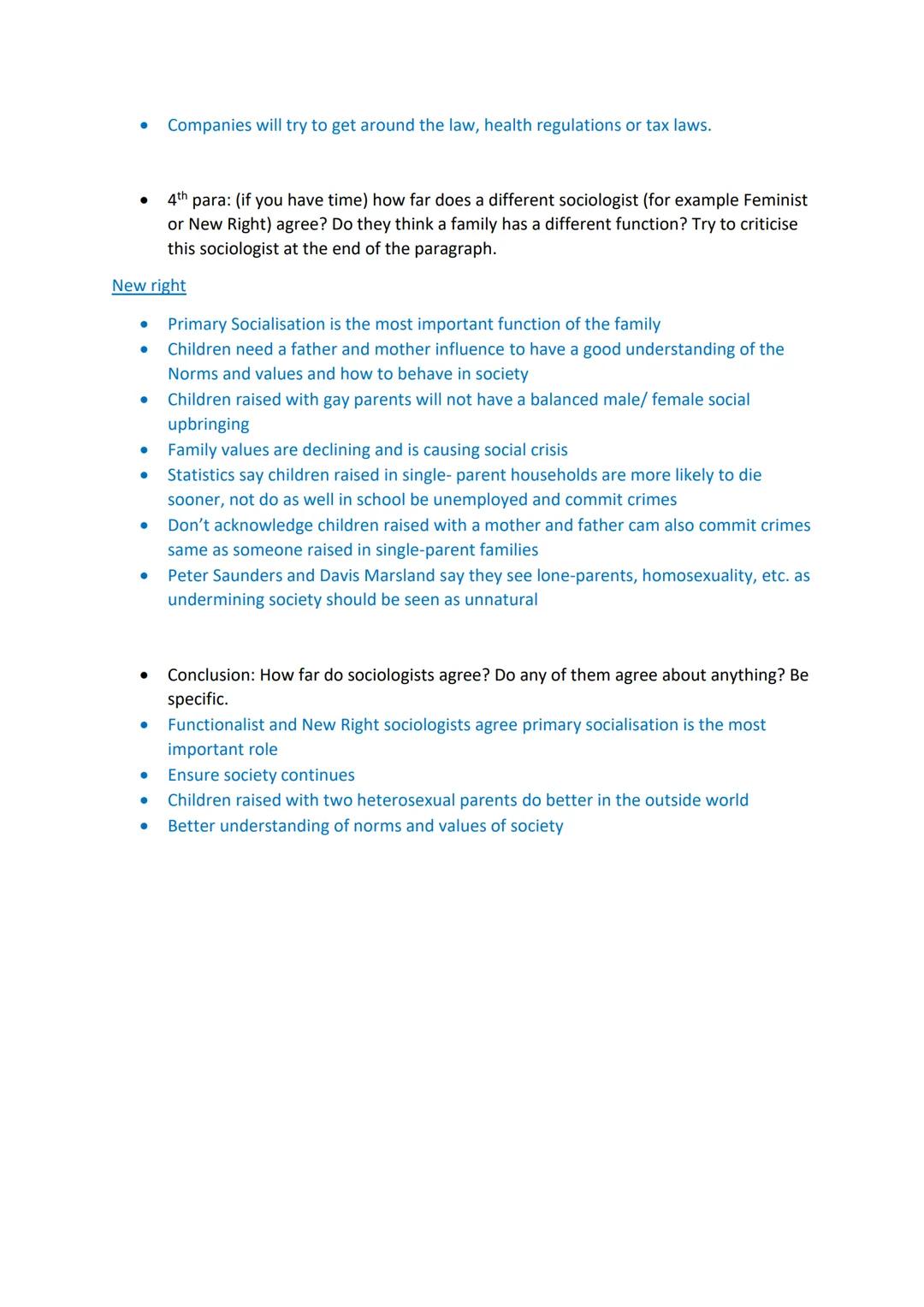 --You are planning for the 12 mark assessment which you will write next lesson: "How far do
sociologists agree that the main function of the