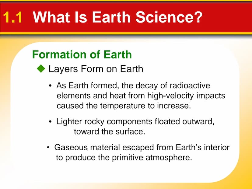 EARTH SCIENCE Chapter Introduction to
Earth Science
1 1.1 What Is Earth Science?
Overview of Earth Science
Encompasses all sciences that see