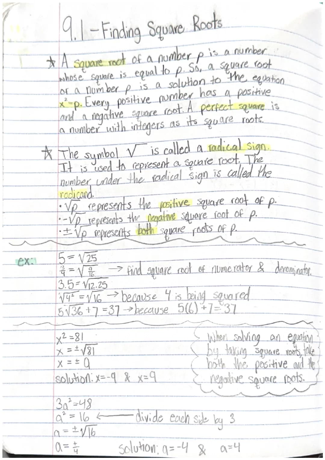 
<p>The square root of a number p is a number whose square is equal to p. Therefore, a square root of a number p is a solution to the equati