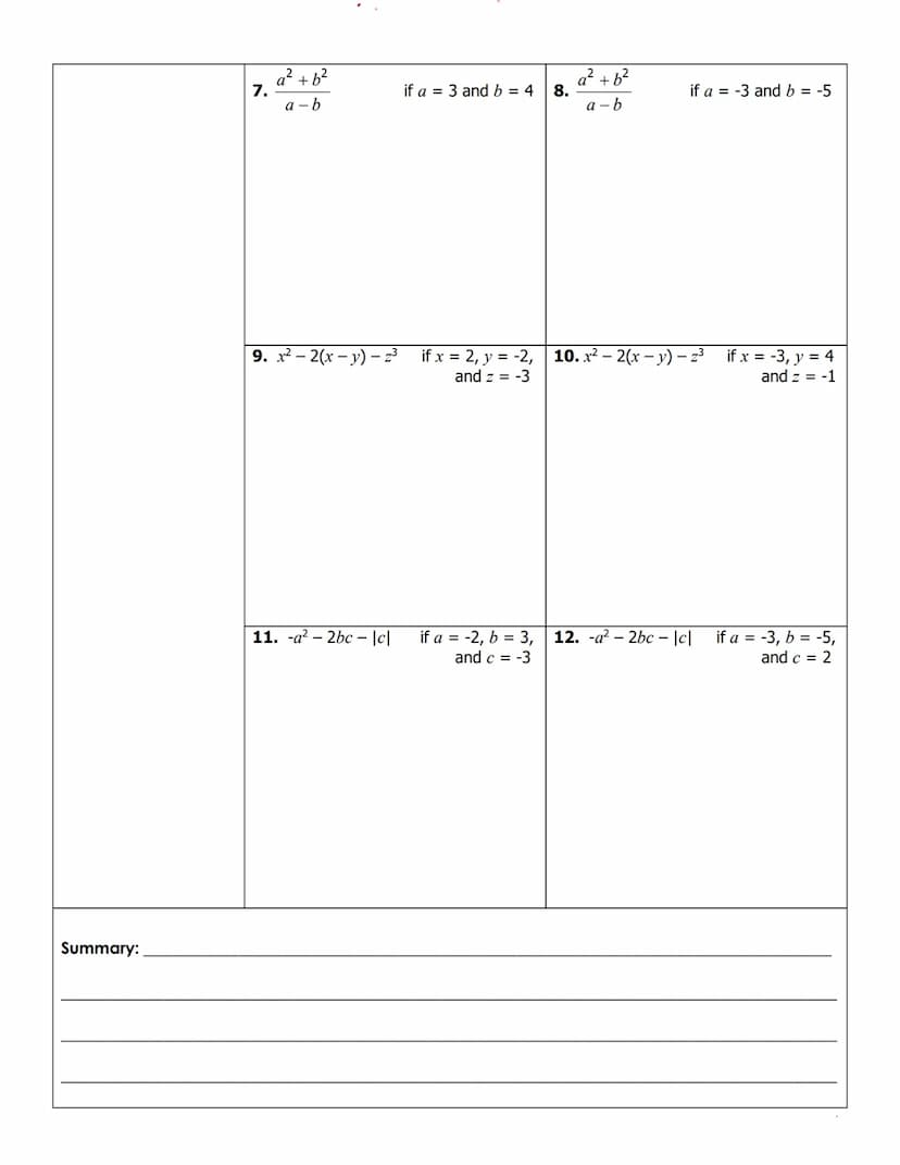 Name:
Topic:
Main Ideas/Questions
ALGEBRAIC
EXPRESSION
SUBSTITUTION
Property
EVALUATING
Expressions
идозмо
EXAMPLES
YOU TRY!
exp.
Notes/Exam