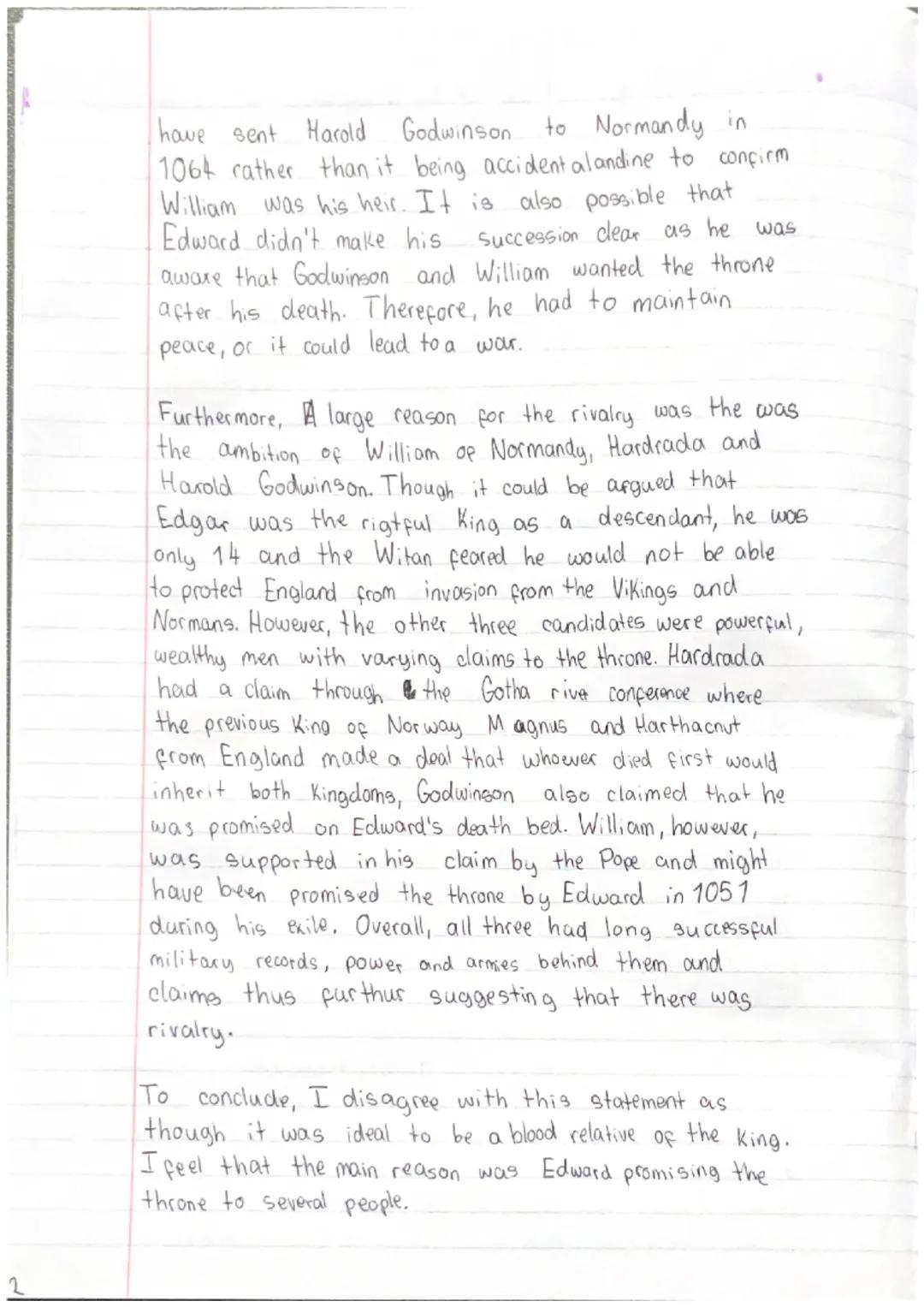 ESSAY THREE
"The main reason there was rivalry over the throne in
1066 was because Edward the confessor did not have a
Son." How par do you 