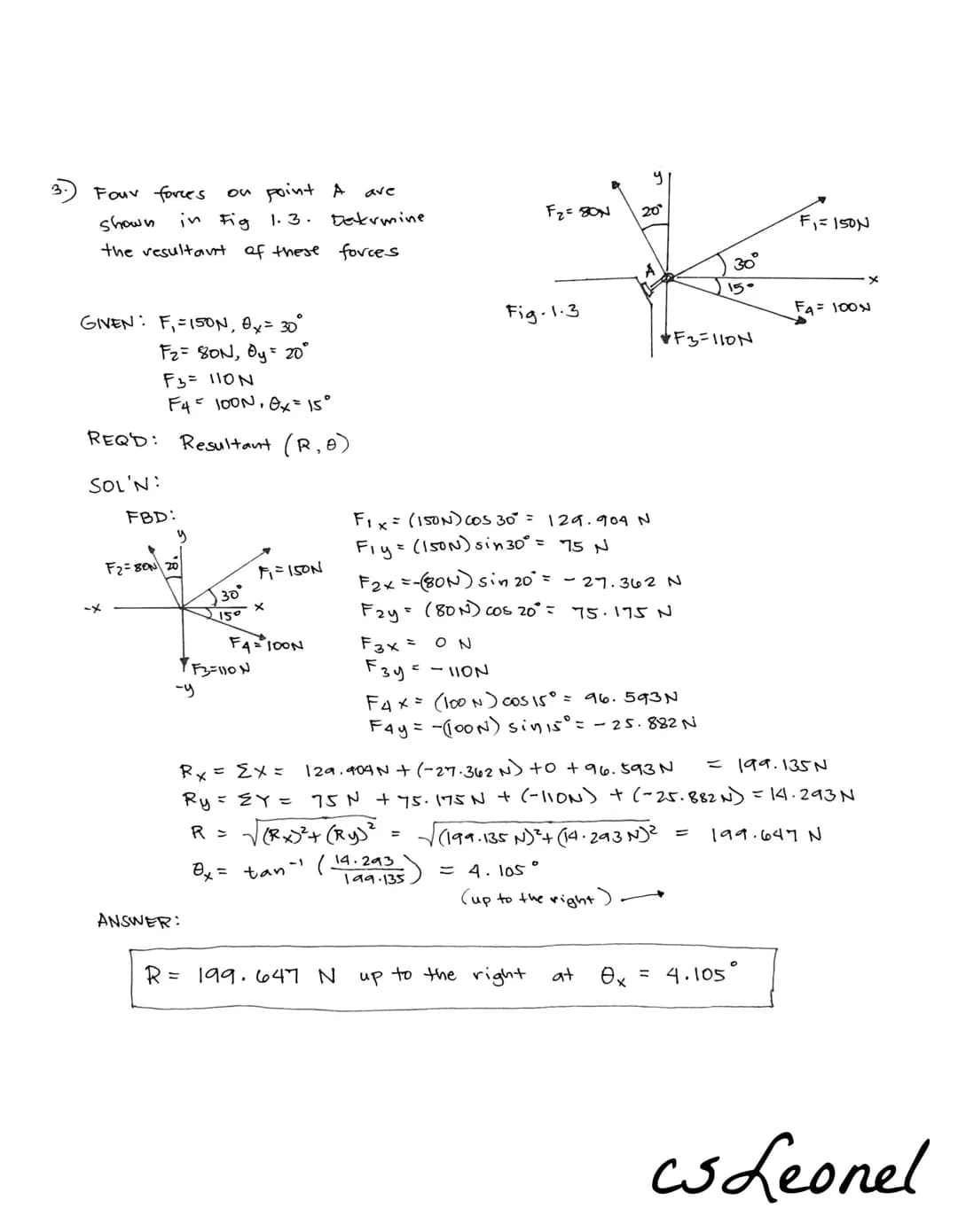 ENGINEERING MECHANICS:
STATICS OF RIGID BODIES
PROBLEMS WITH COMPLETE SOLUTION
1. Determine the components
of each force along the x and
y a