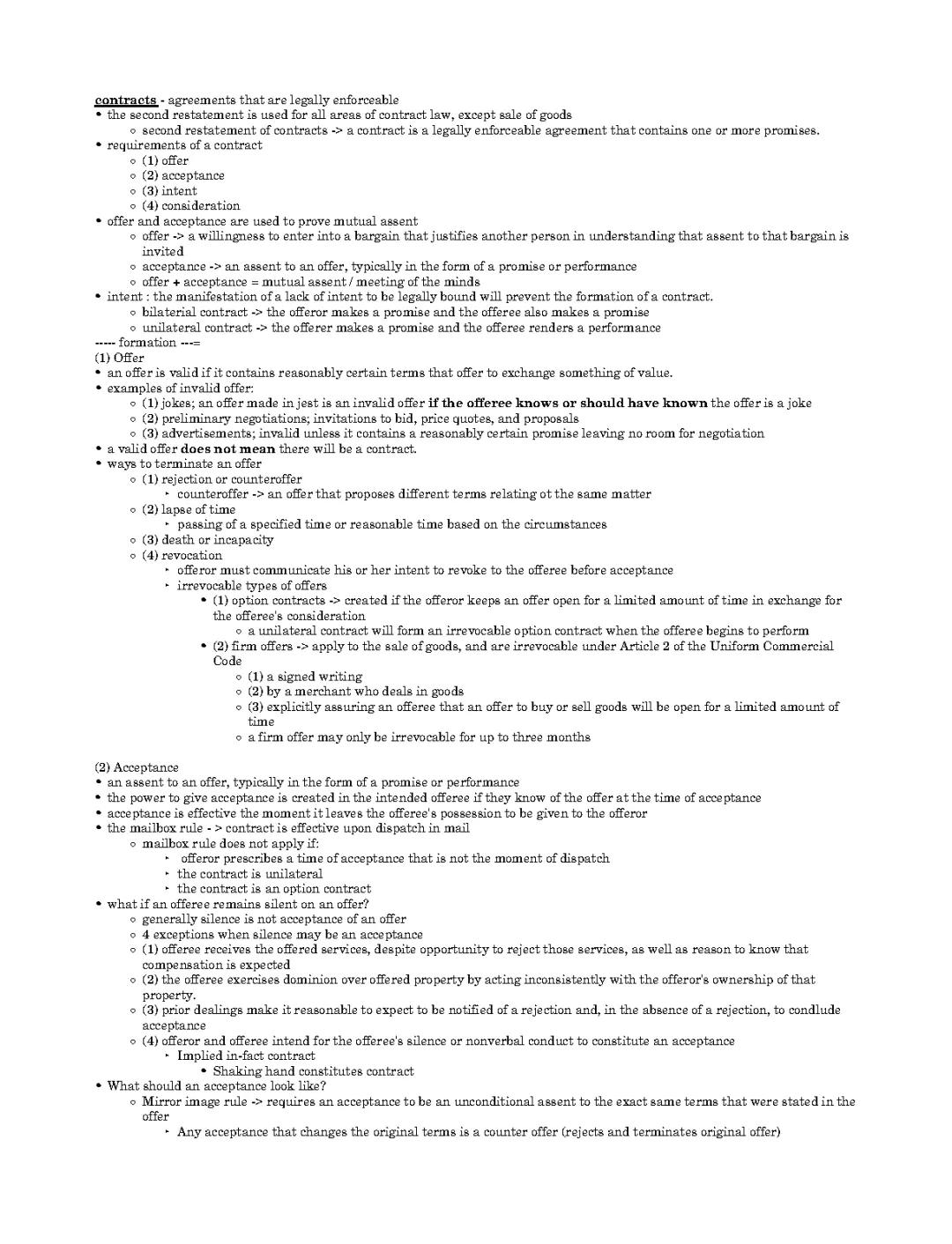 Contract Law Outline Notes