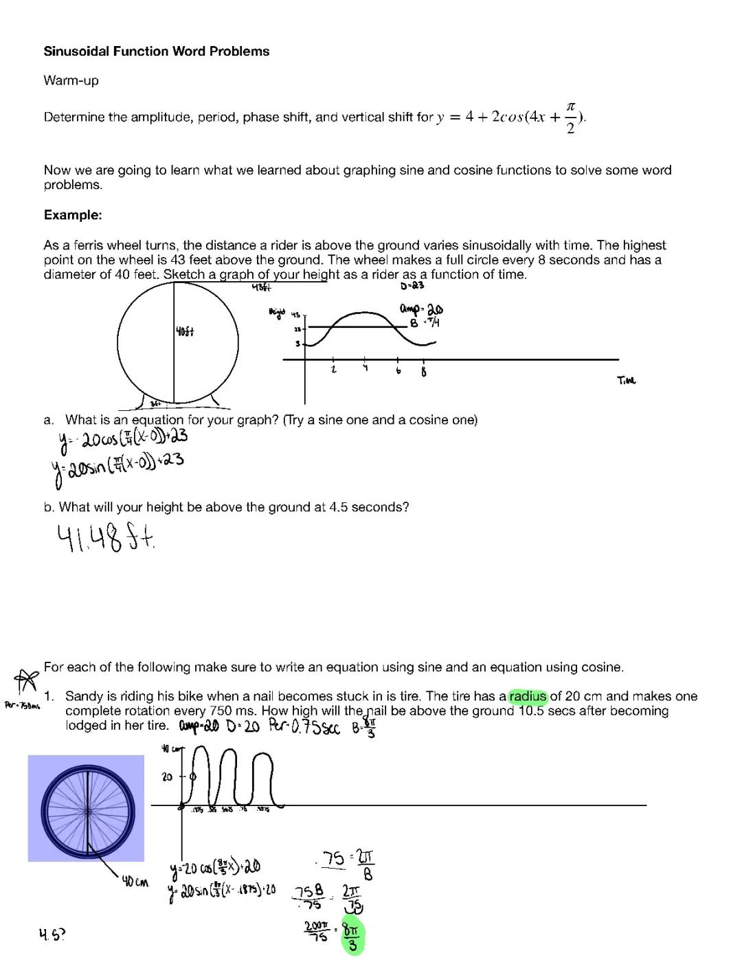 Sinusoidal Function Word Problems