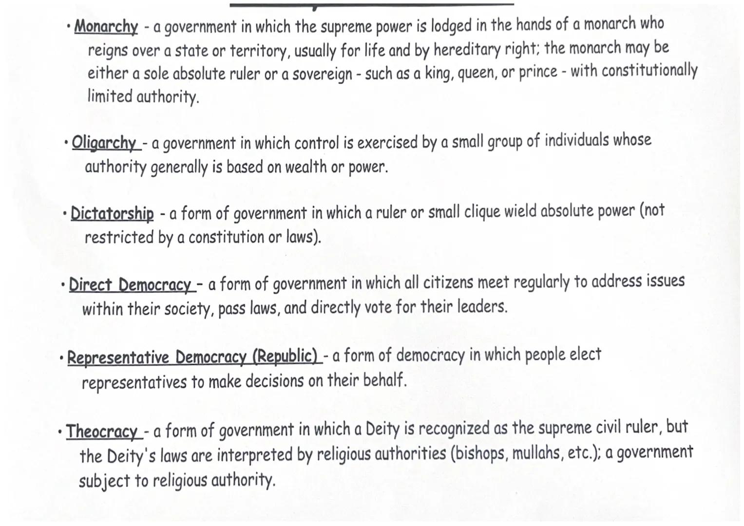 - Monarchy - a government in which the supreme power is lodged in the hands of a monarch who
reigns over a state or territory, usually for l