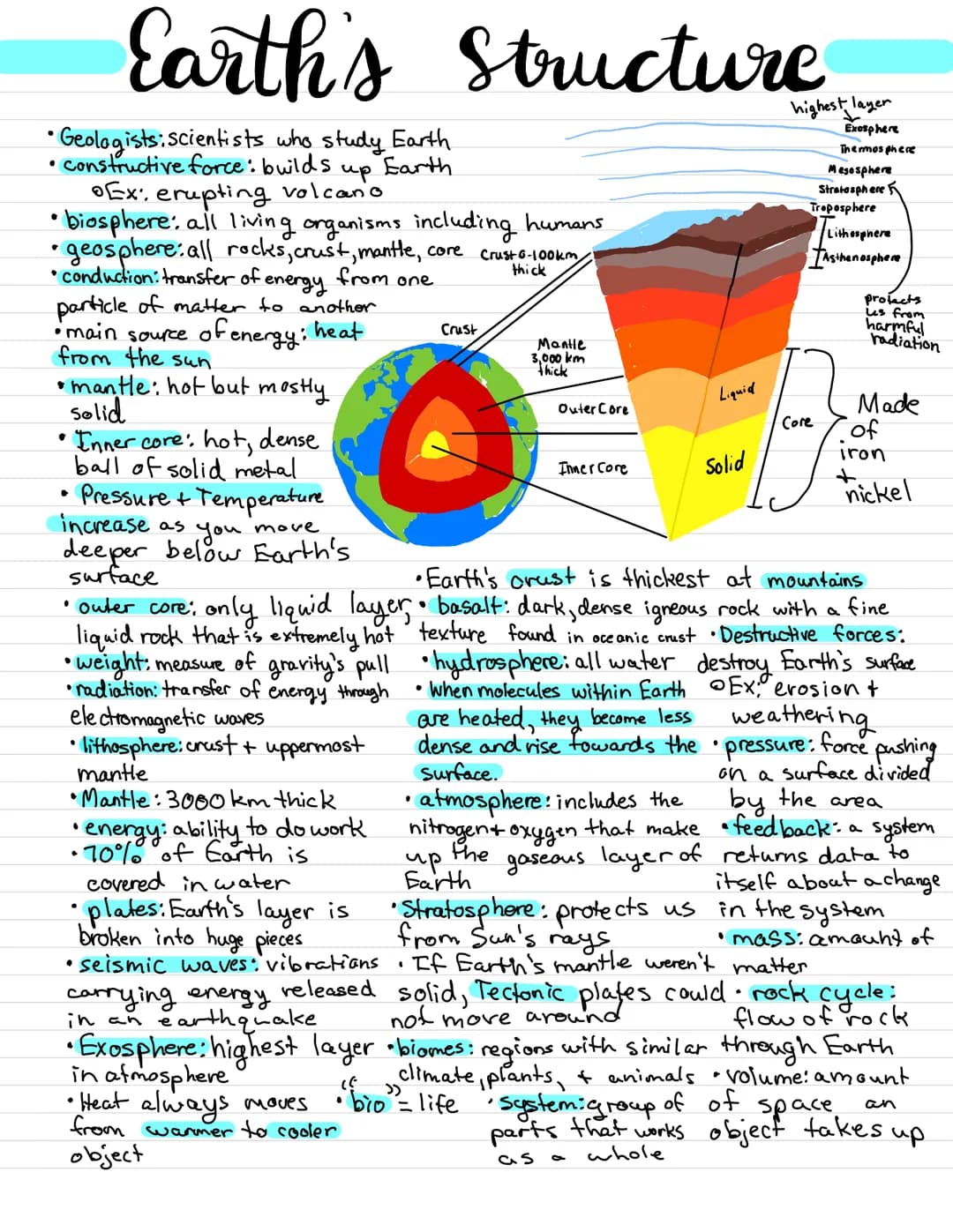 Earth's Structure
• Geologists: scientists who study Earth
constructive force: builds
.
Earth
ир
Ex. erupting volcano
from one
• biosphere: 