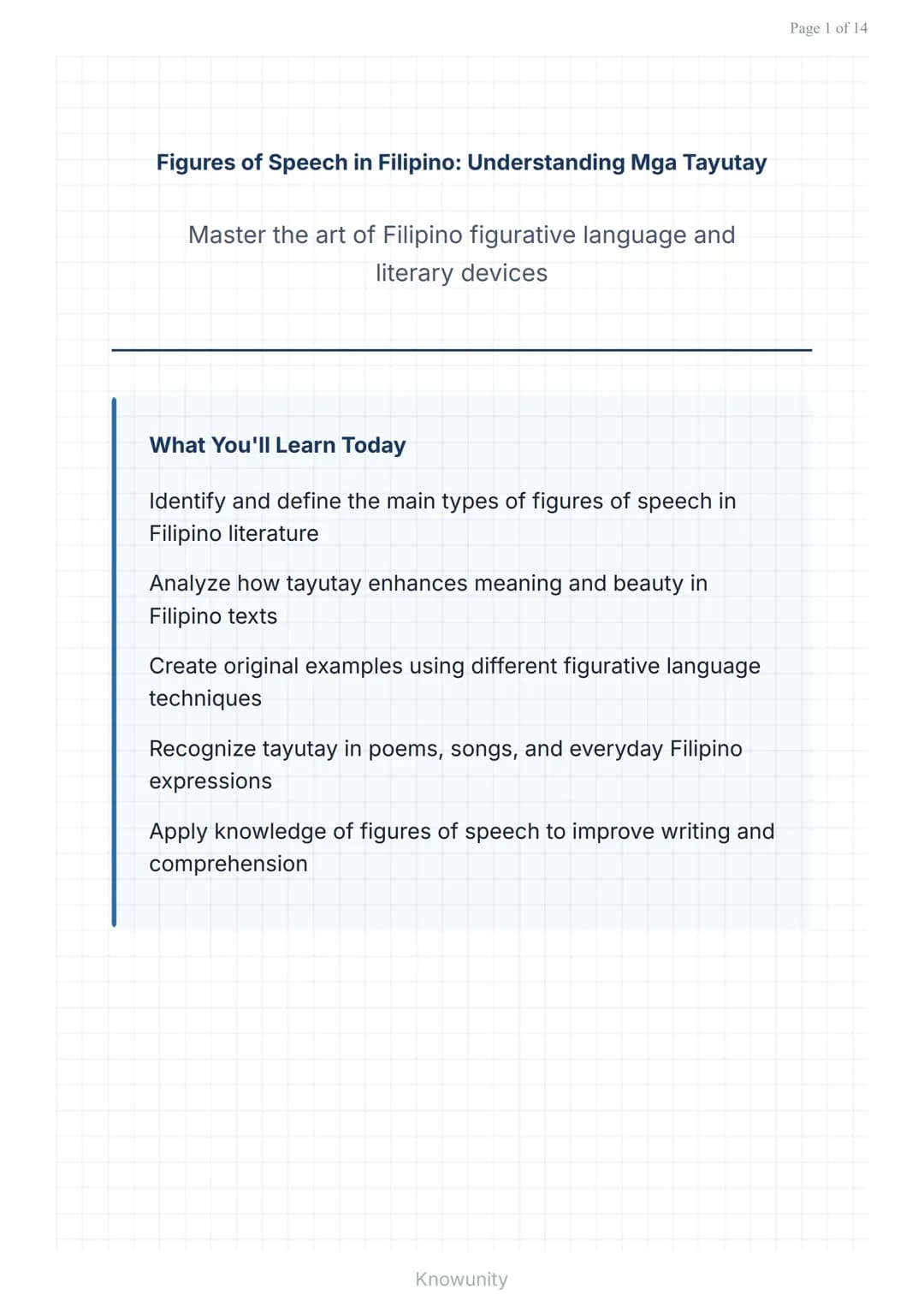 Figures of Speech in Filipino: Understanding Mga Tayutay
Master the art of Filipino figurative language and
literary devices
What You'll Lea