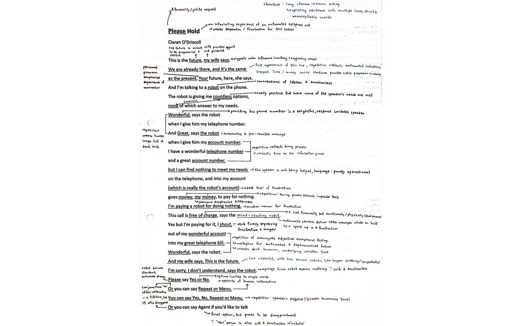 repetition
creates horrible
image full of
dead ends
A formality / polite request
Please Hold
Ciaran O'Driscoll
The future is meant
to be pro