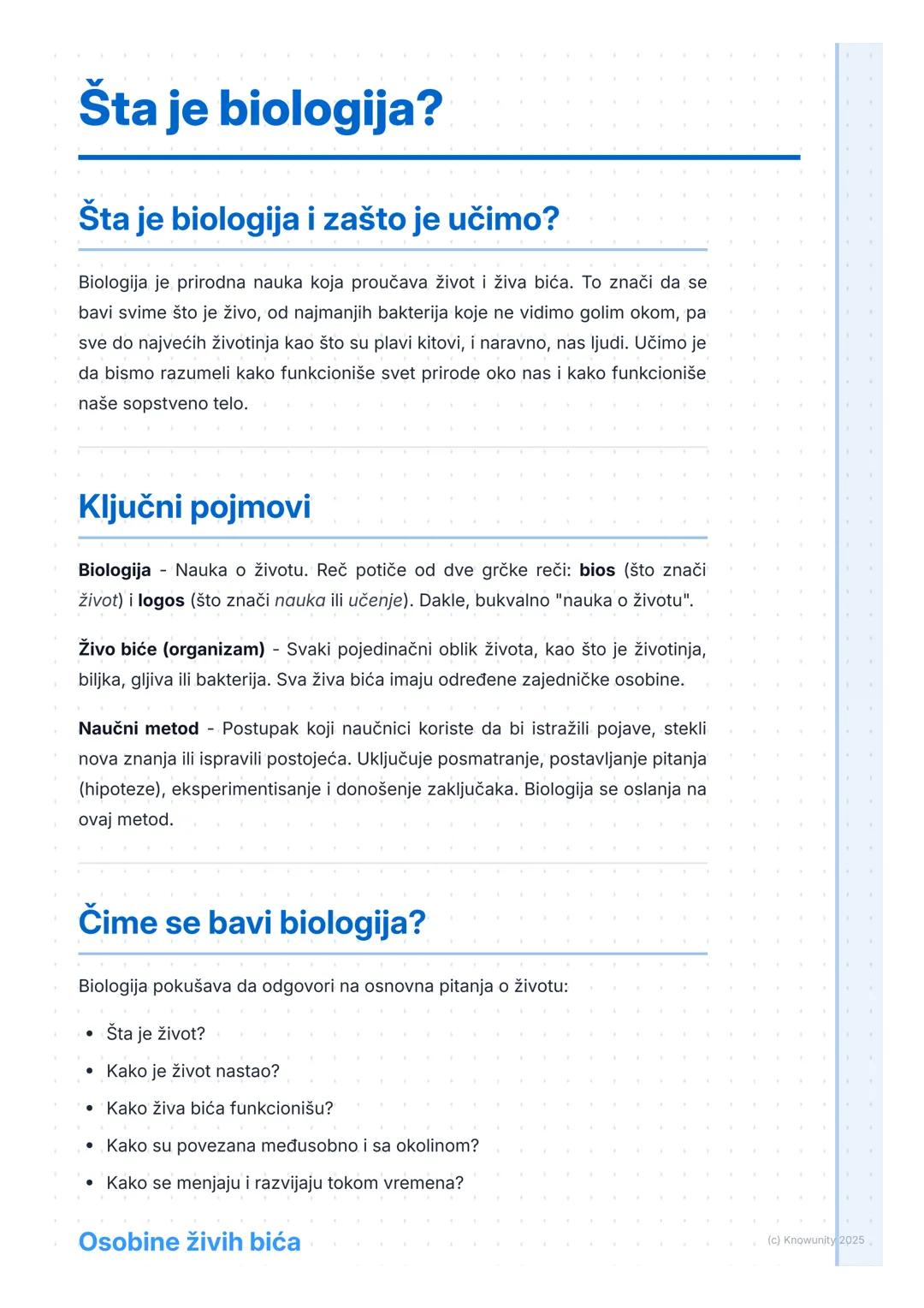 # Šta je biologija?

# Šta je biologija i zašto je učimo?

Biologija je prirodna nauka koja proučava život i živa bića. To znači da se
bavi 