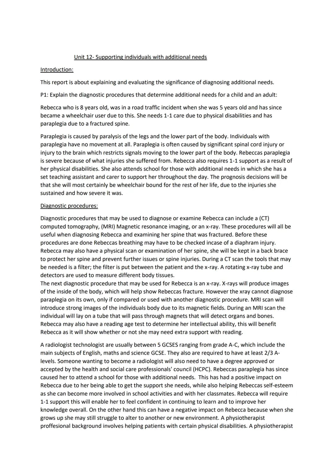 Introduction:
Unit 12- Supporting individuals with additional needs
This report is about explaining and evaluating the significance of diagn