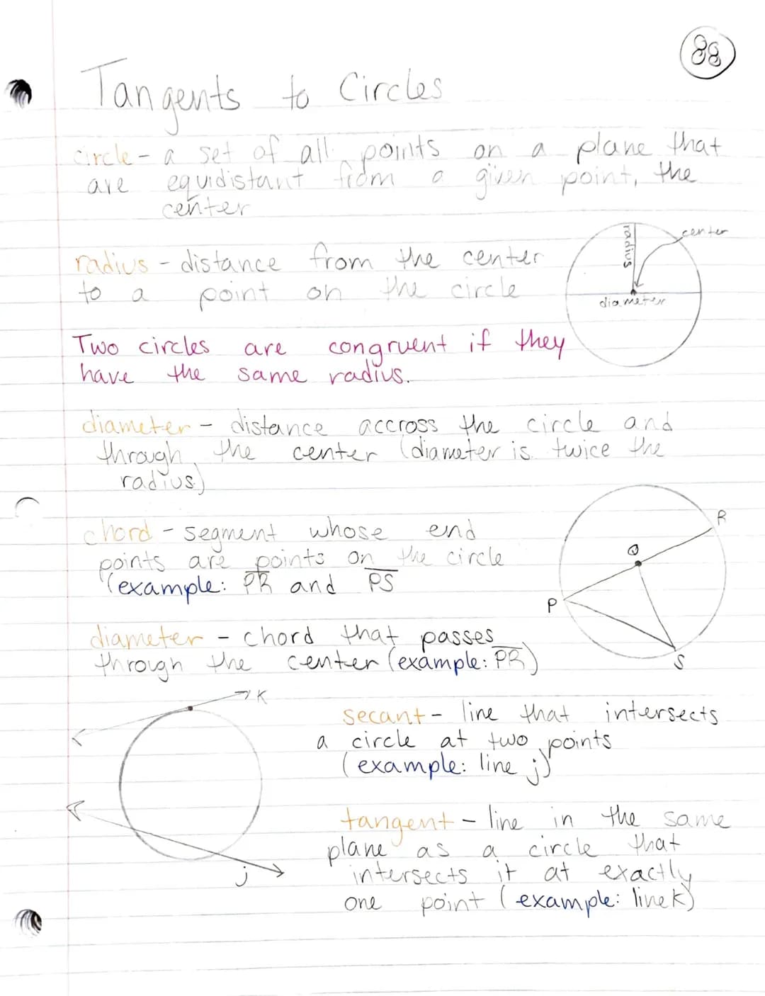 <h2 id="partsofacircle">Parts of a Circle</h2>
<p>A circle is a set of all points on a plane that are equidistant from a given point, called