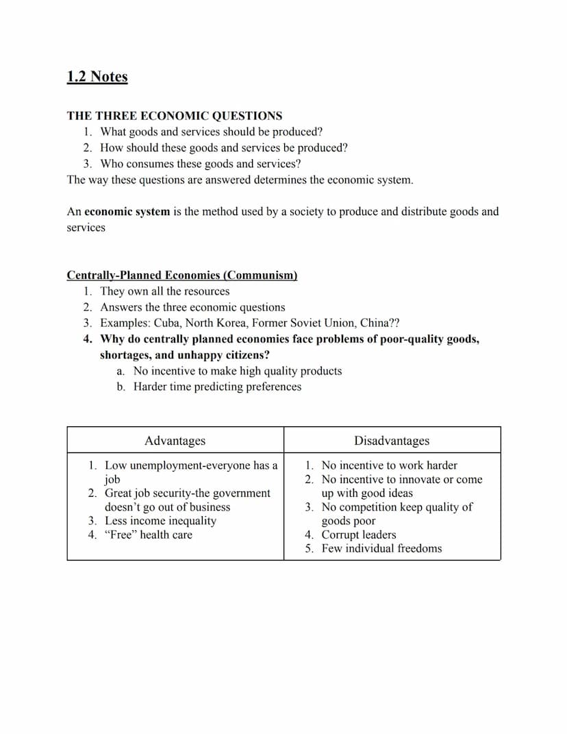 1. 1 Notes
Basic Economic Concepts
Scarcity: We have unlimited wants but limited resources
Economics: Study of making choices, Science of sc